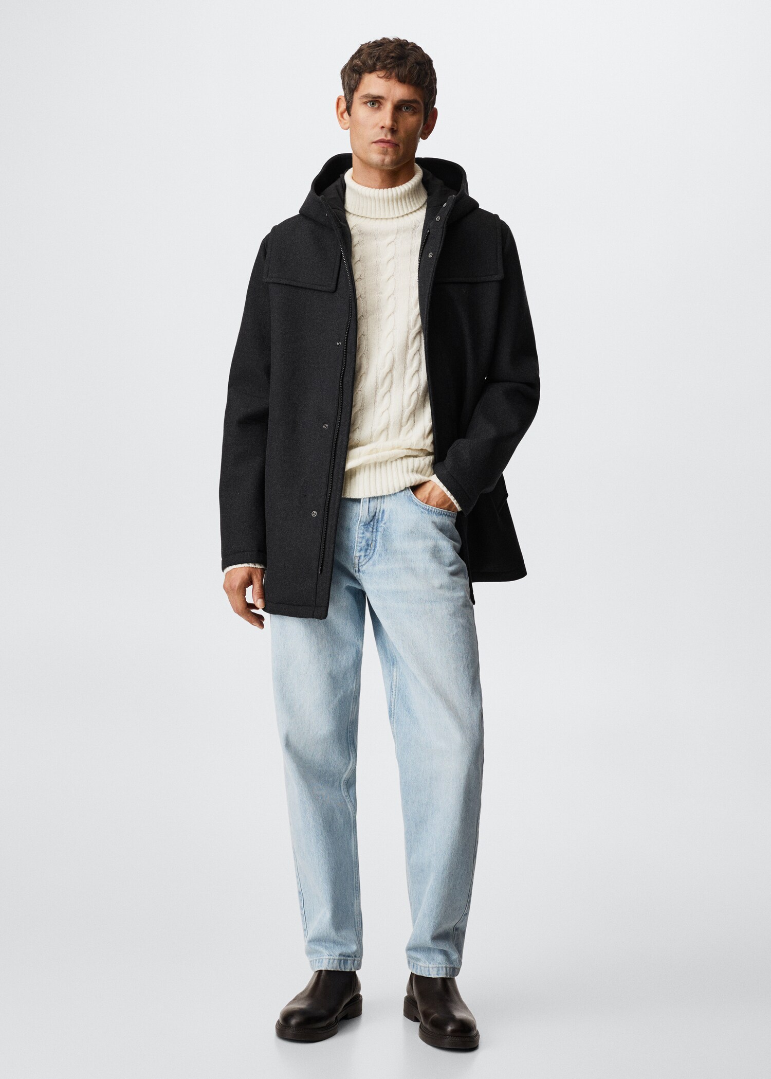 Manteau trois-quarts laine capuche - Plan général