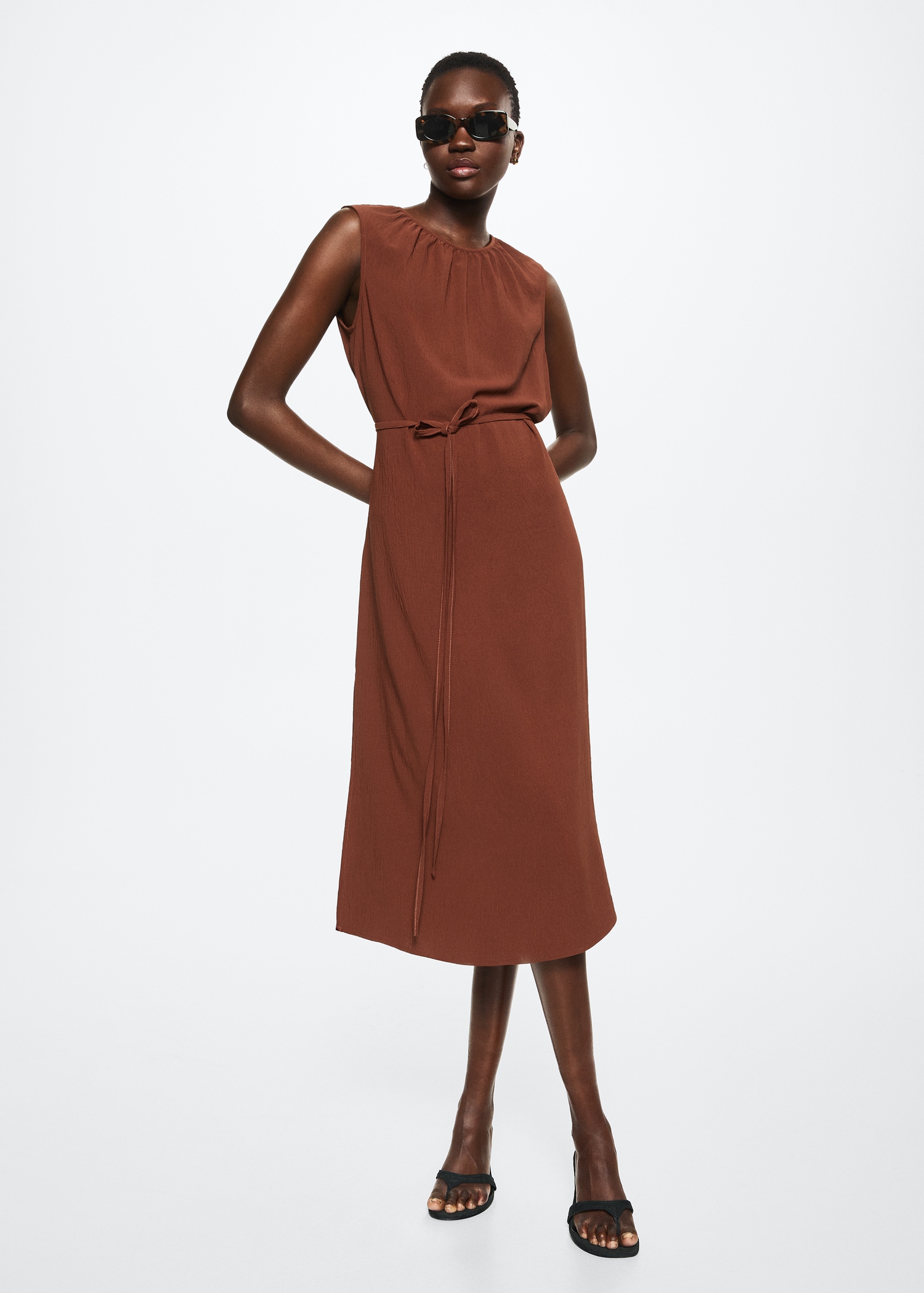 Belted textured dress - General plane