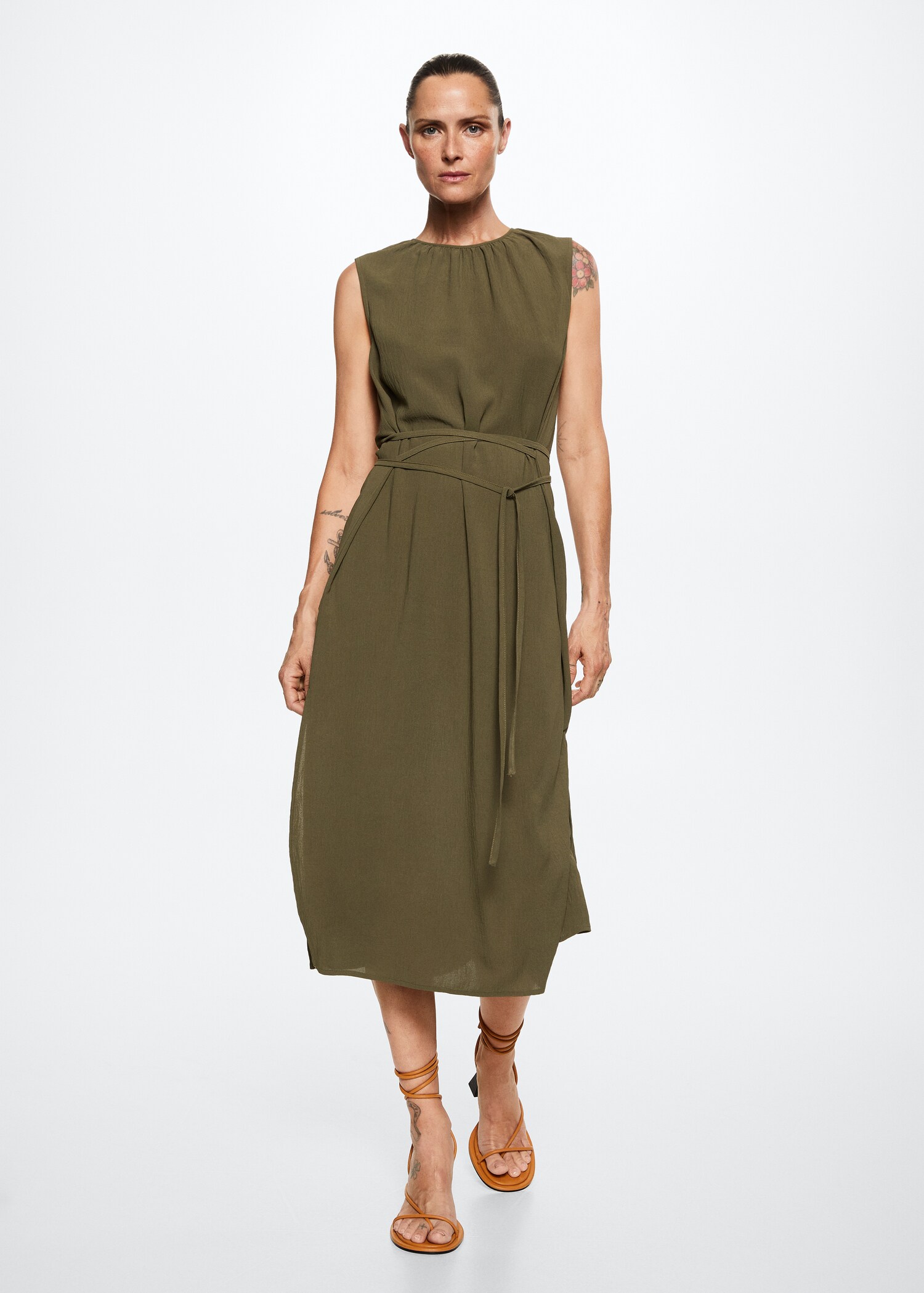 Belted textured dress - General plane