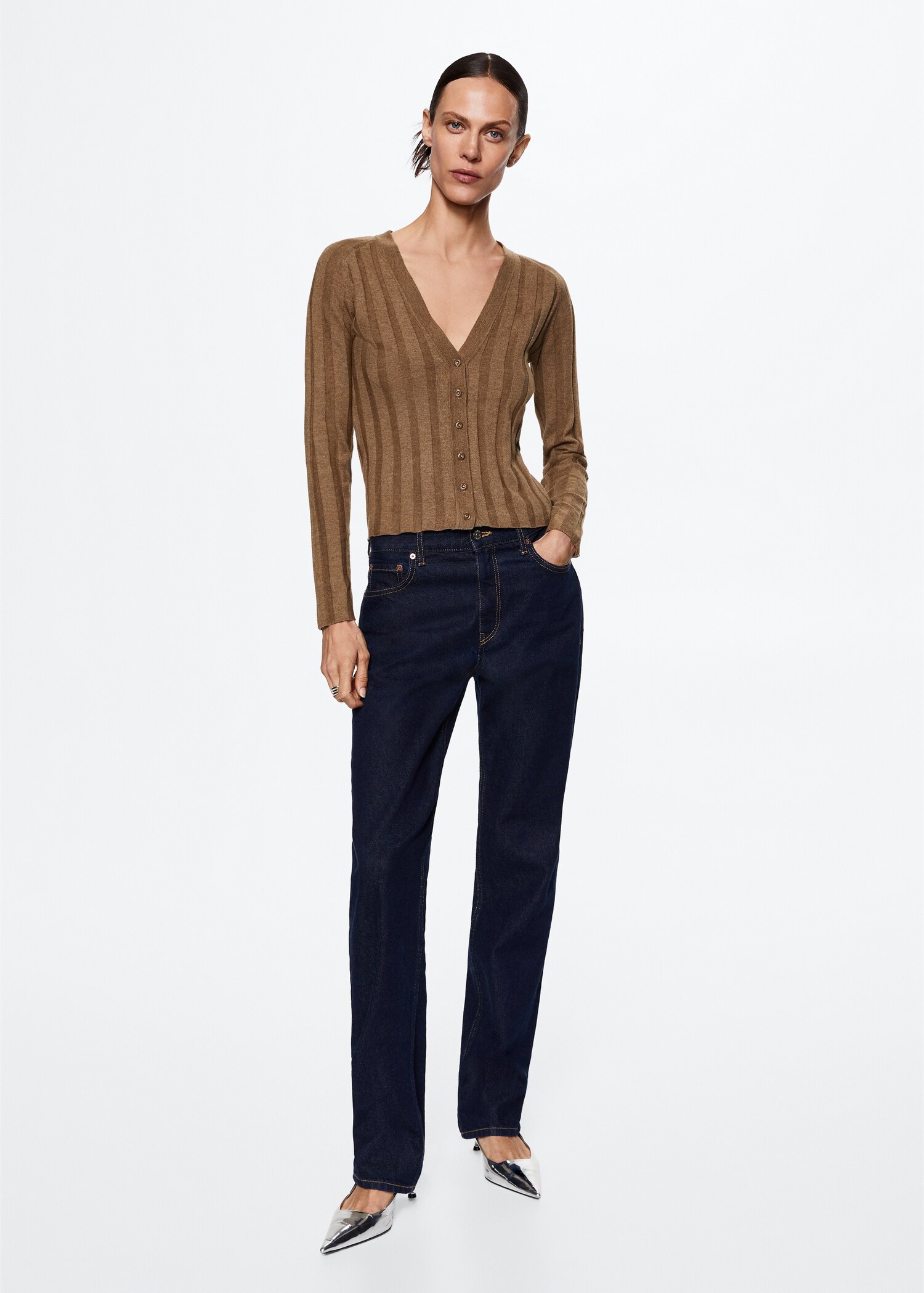 Buttoned ribbed cardigan - General plane