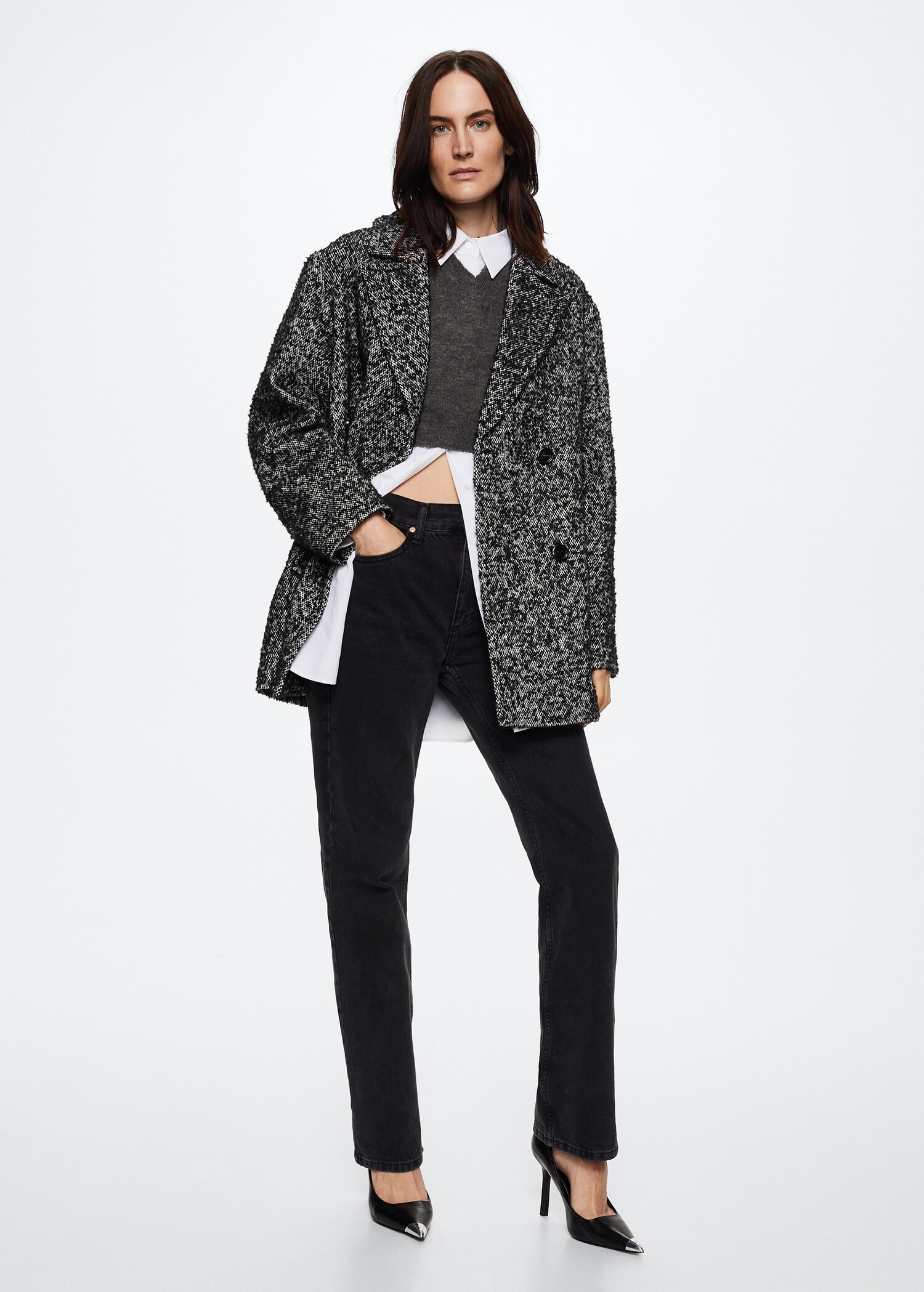 Flecked textured coat - Woman | MANGO OUTLET United Kingdom