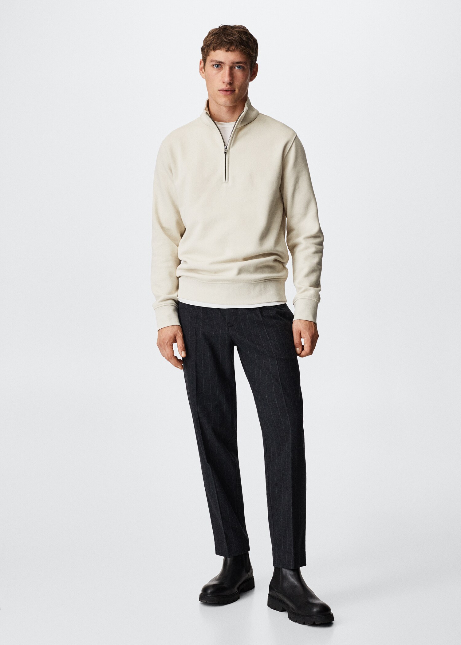 Cotton sweatshirt with zip neck - General plane