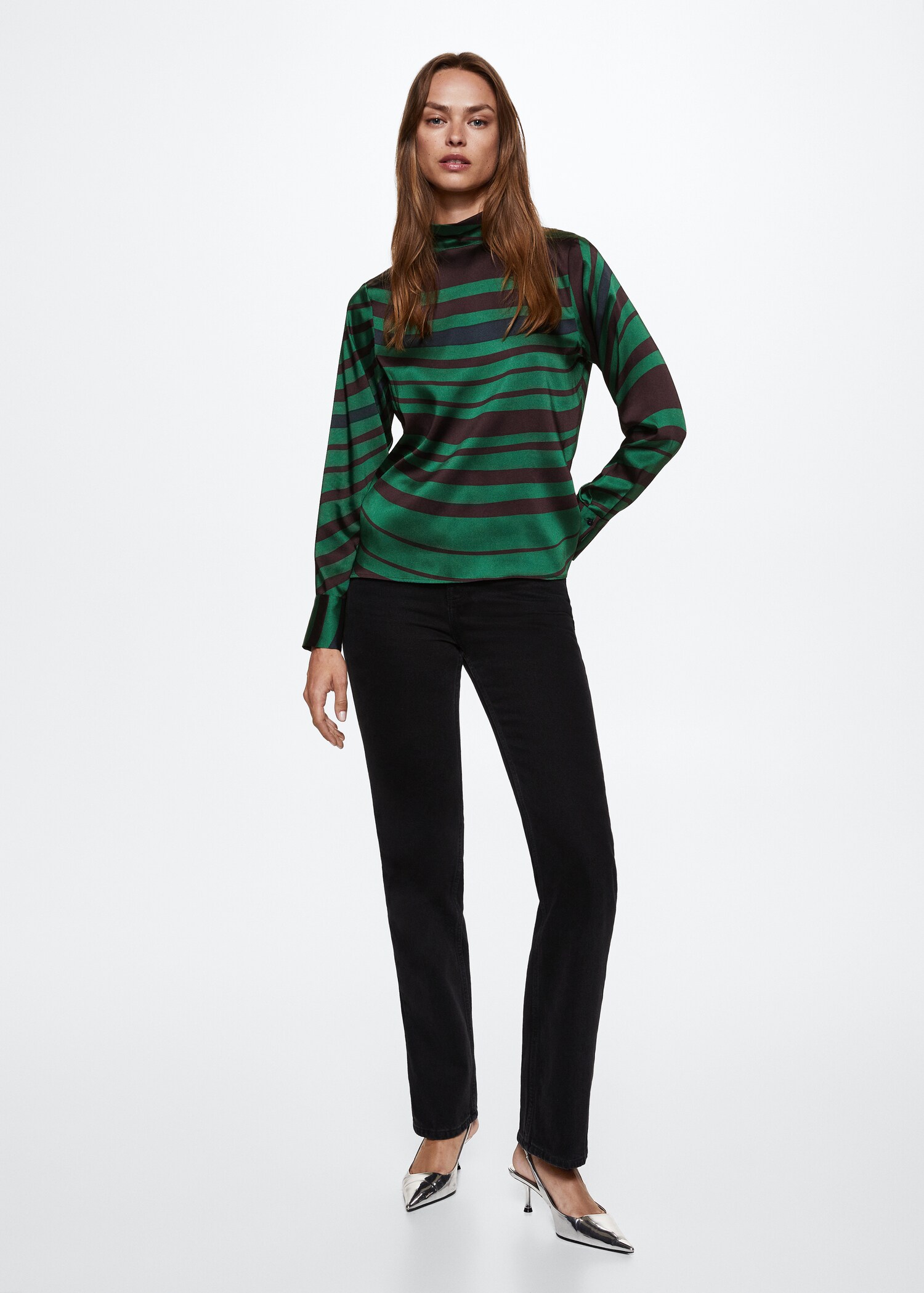 High collar satin blouse - General plane