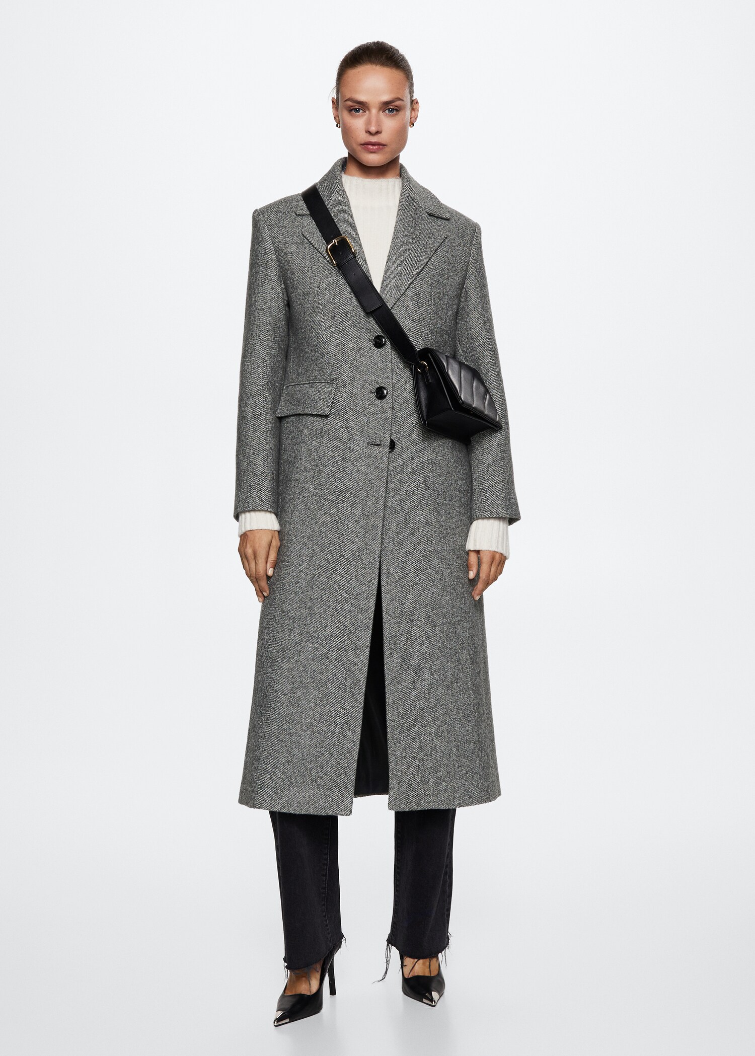 Herringbone oversized coat - Woman | MANGO OUTLET United Kingdom
