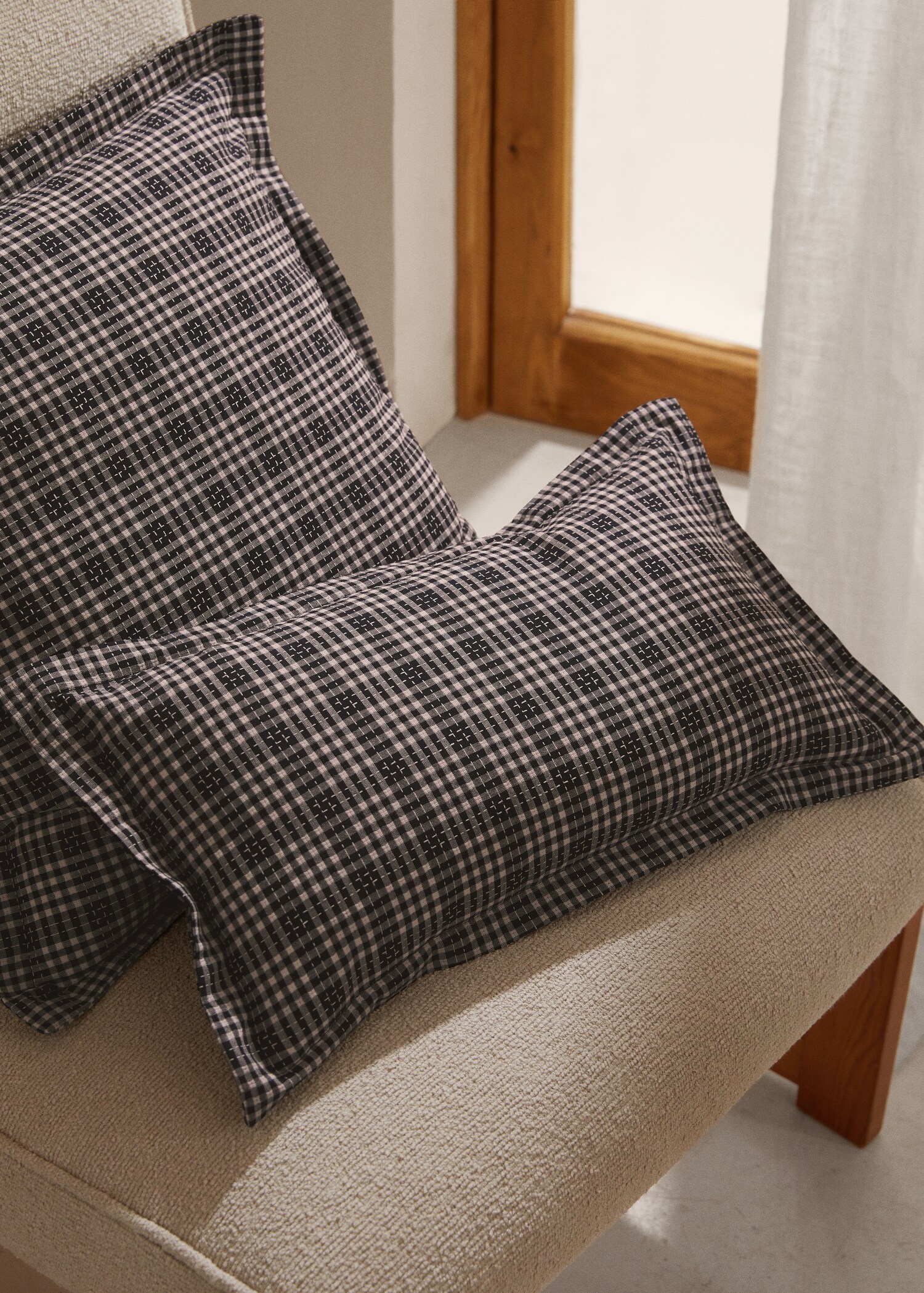 Checked 100% cotton cushion case 30x50cm - General plane