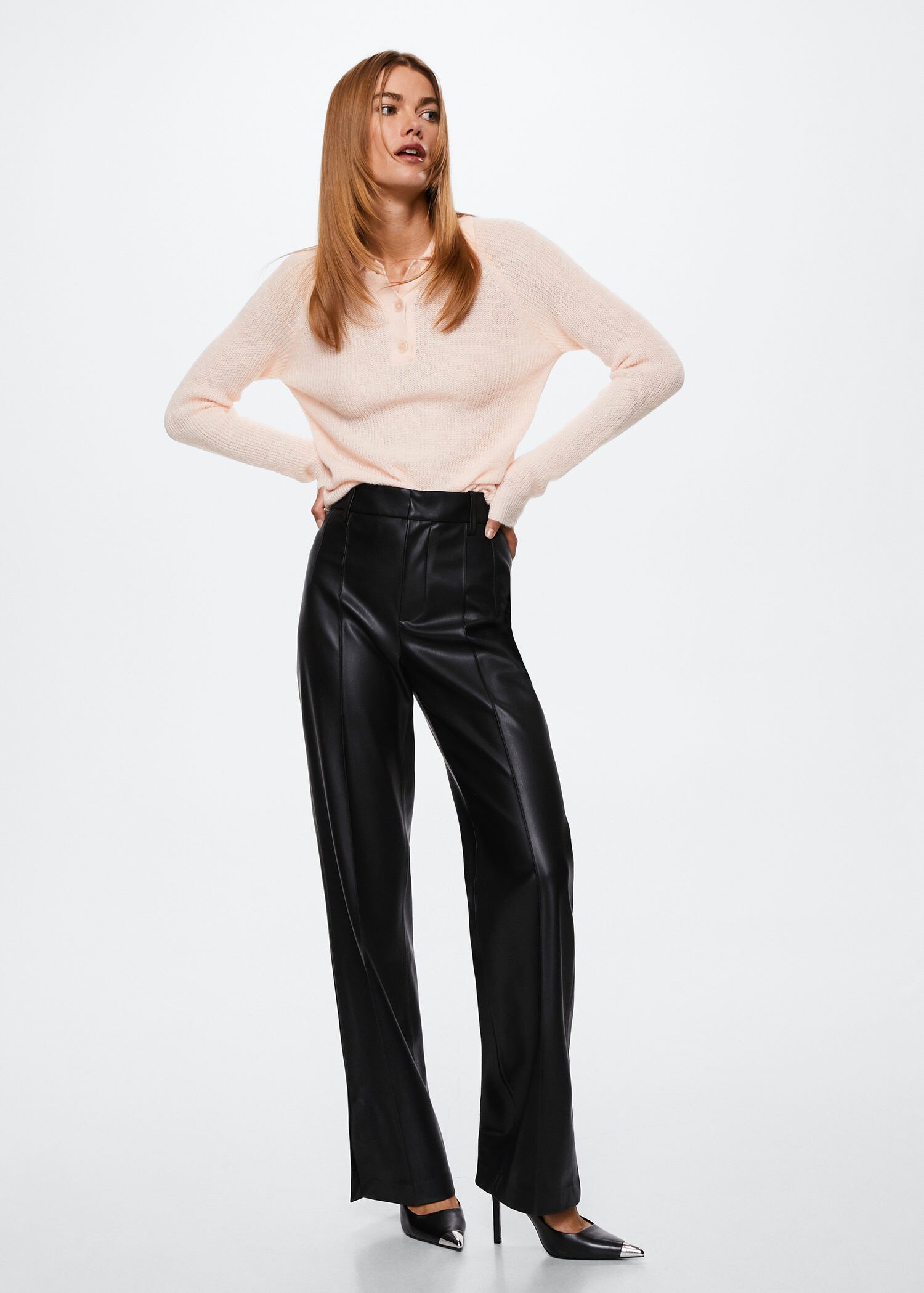 Mango High-waist straight leather trousers - 57035989-99