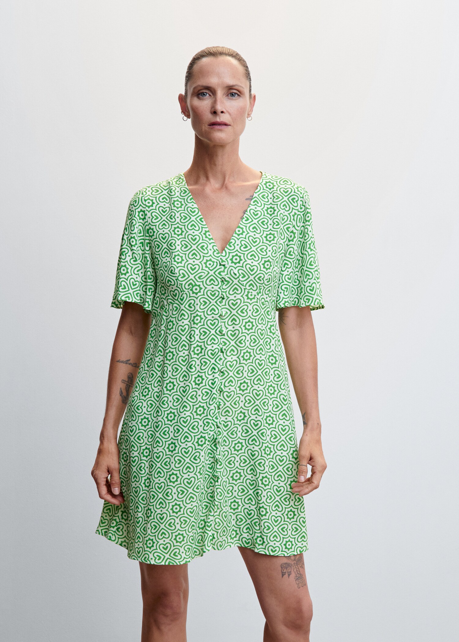 Vestido estampado botones - Plano medio
