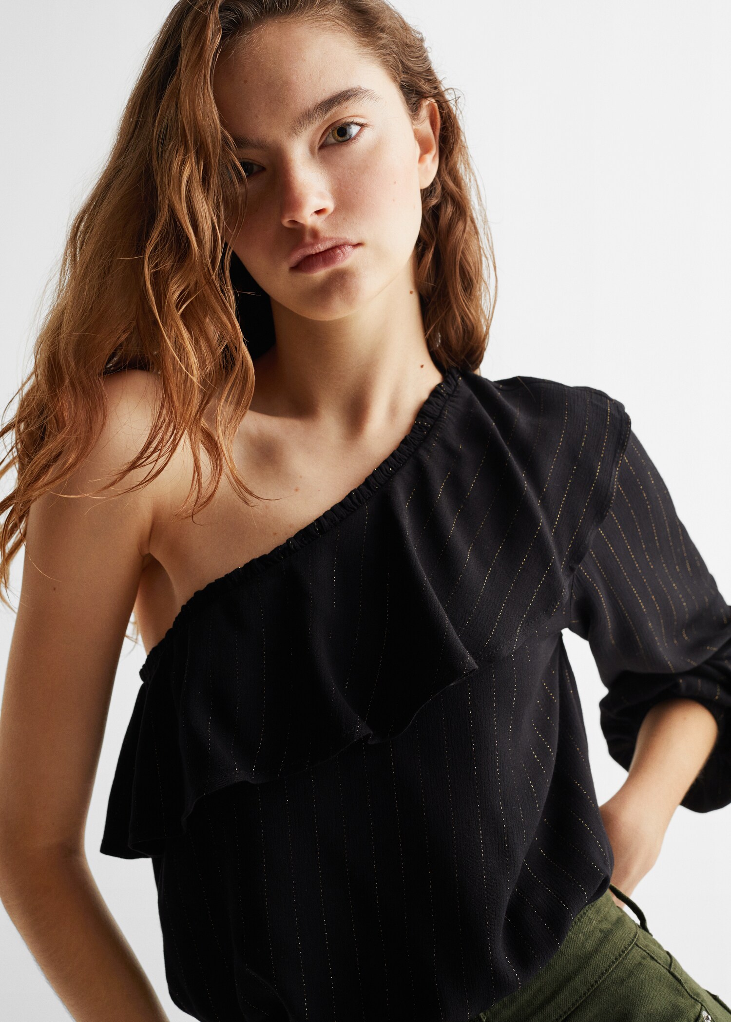 Glitter detail asymmetrical blouse - Details of the article 1
