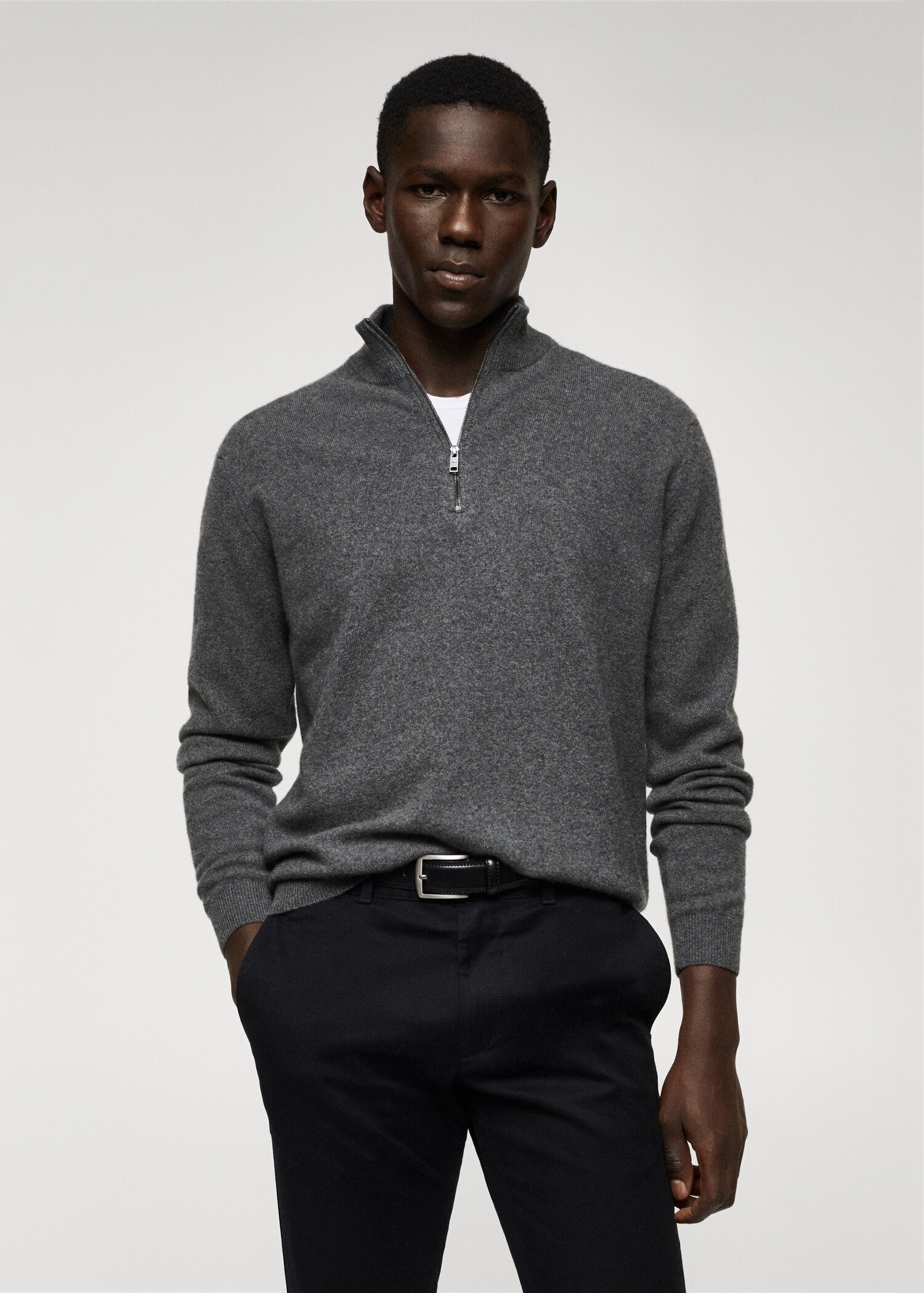 Zip-neck cashmere sweater  - Medium plane