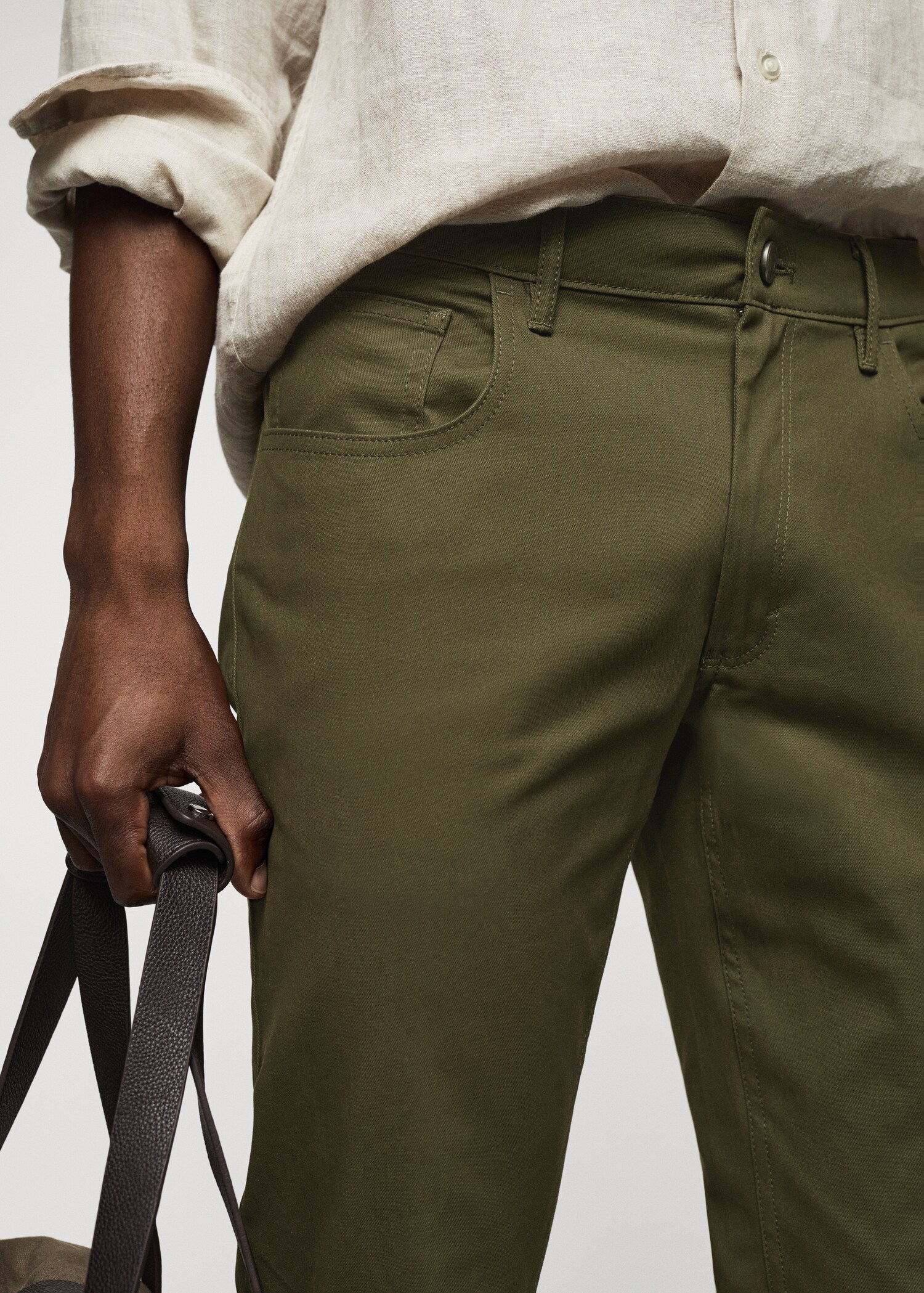 Slim fit denim-effect serge trousers - Details of the article 1