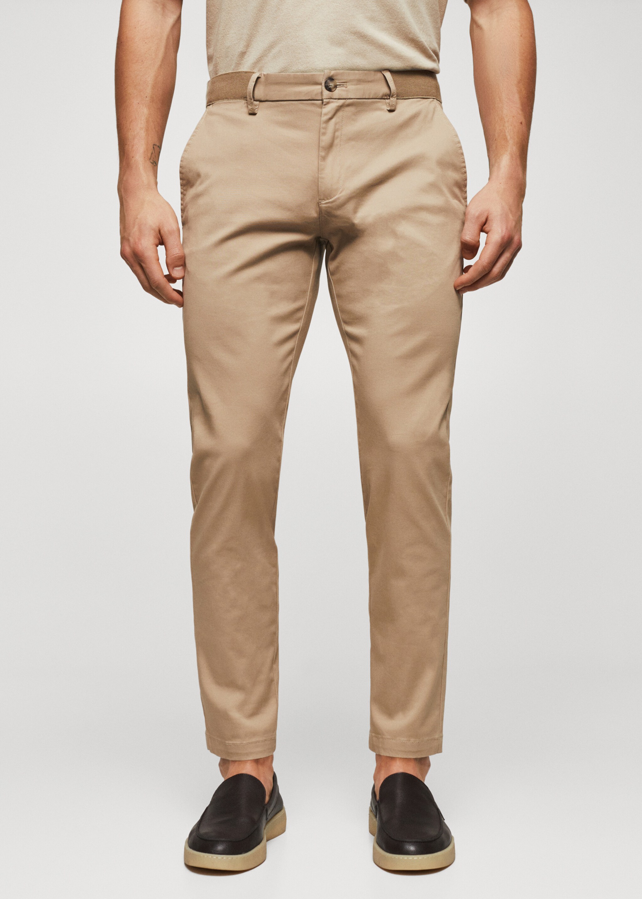 Cotton tapered crop trousers - Medium plane, Beige. Ref: 47000556-00.
