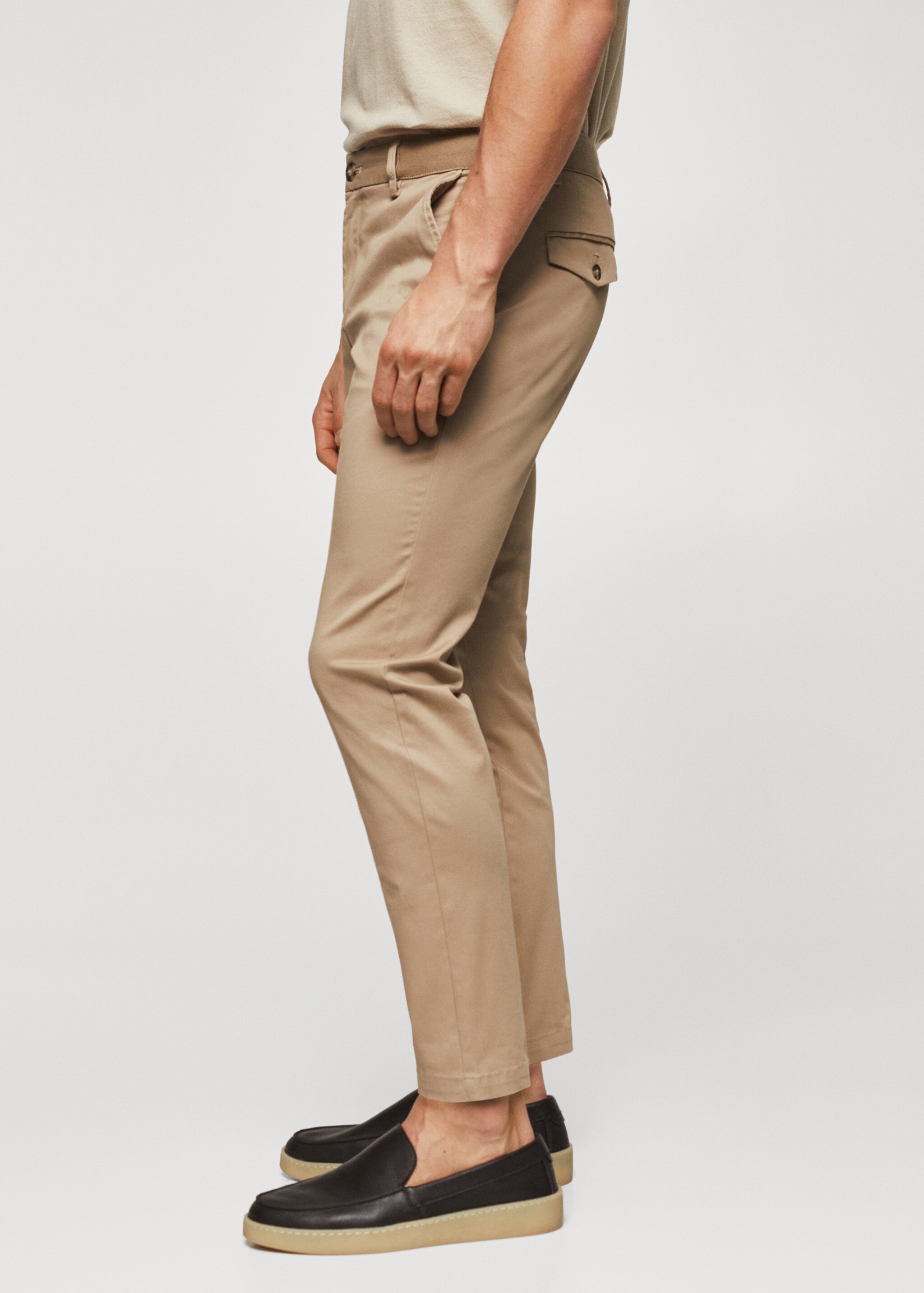 Cotton tapered crop trousers - Details of the article 4, Beige. Ref: 47000556-00.