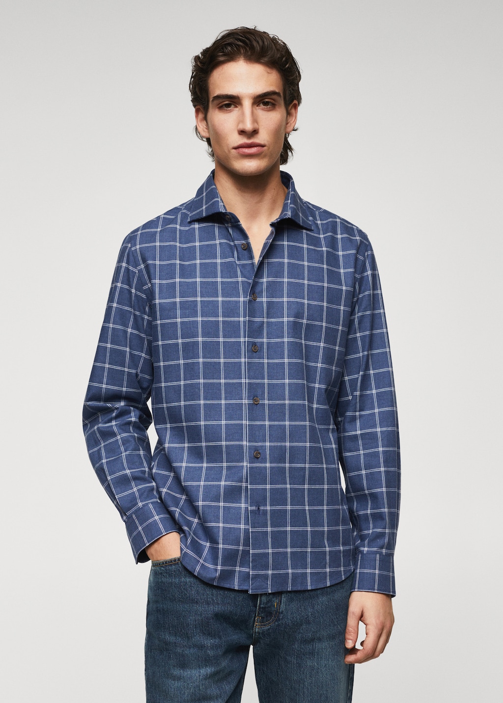Slim fit windowpane check shirt Men MANGO OUTLET Finland