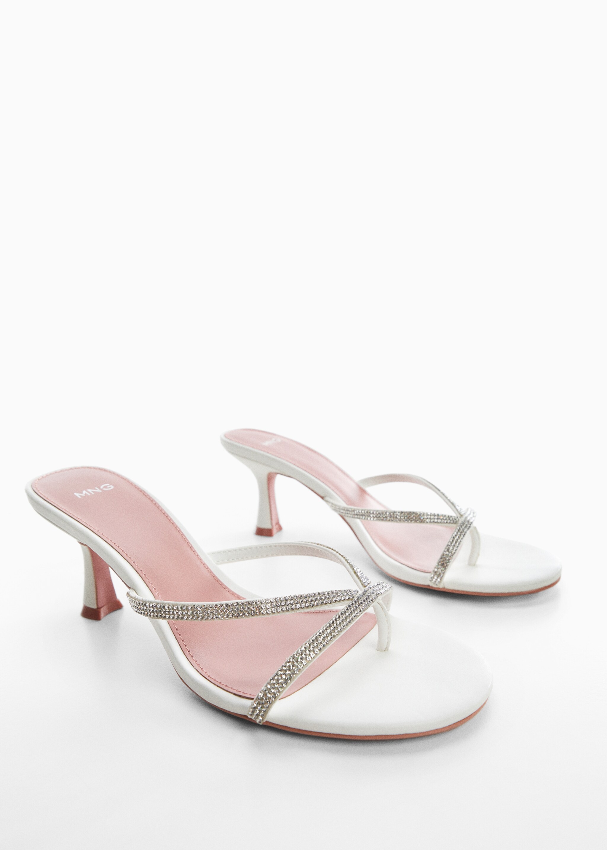 Heeled sandal with strass strap - Medium plane, White. Ref: 47001081-00.