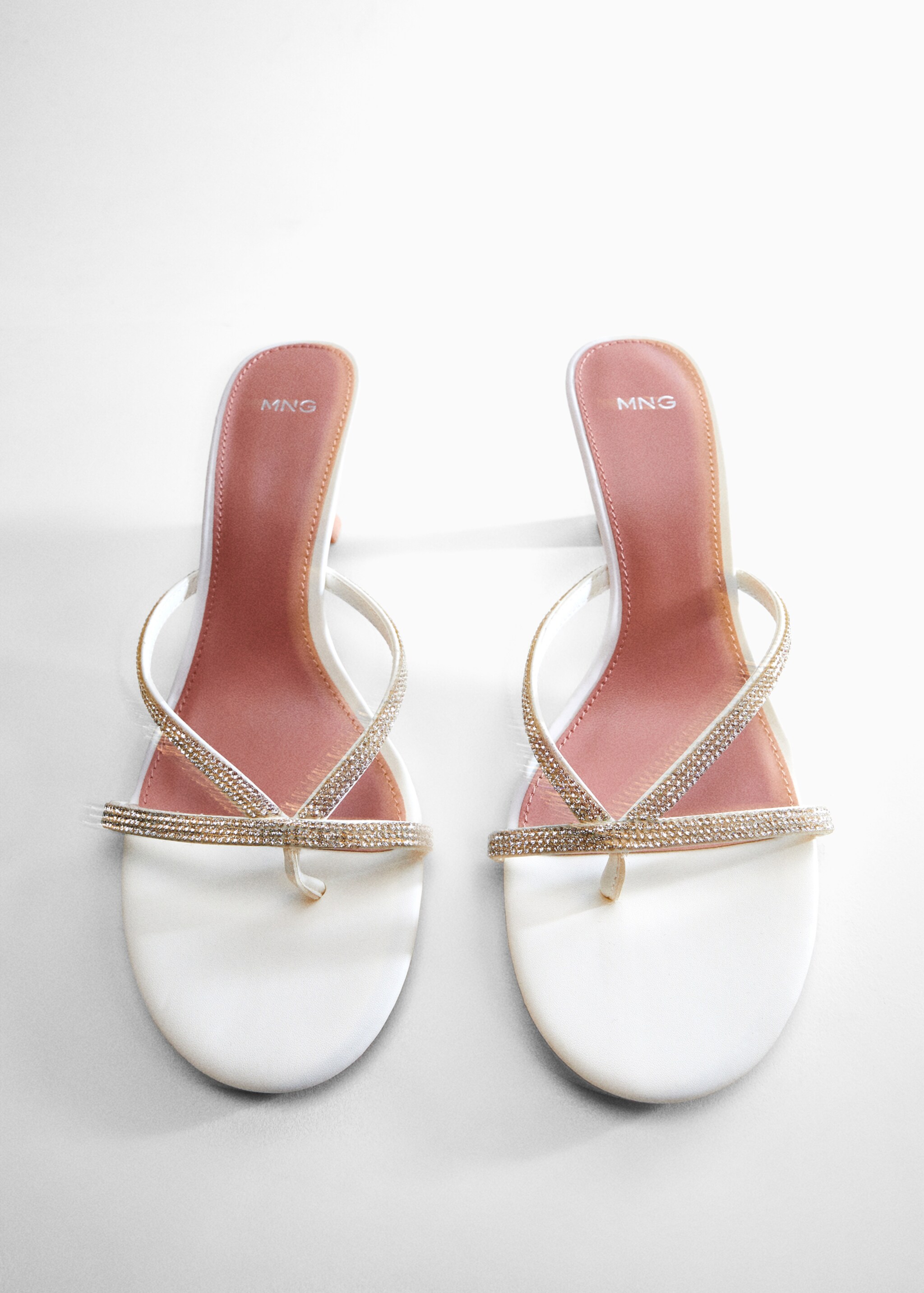 Heeled sandal with strass strap - Details of the article 5, White. Ref: 47001081-00.