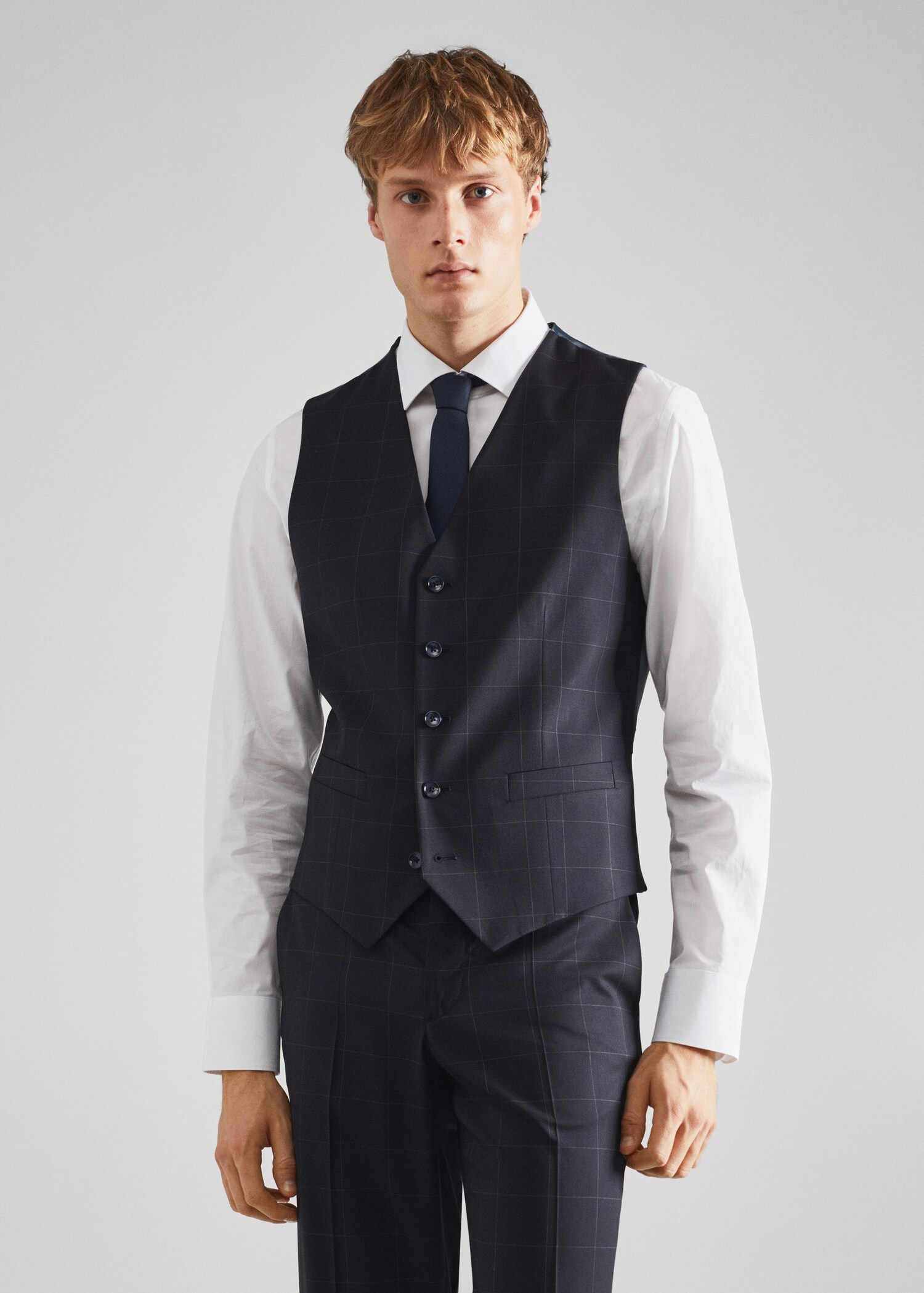 Chaleco traje slim fit cuadros - Plano medio