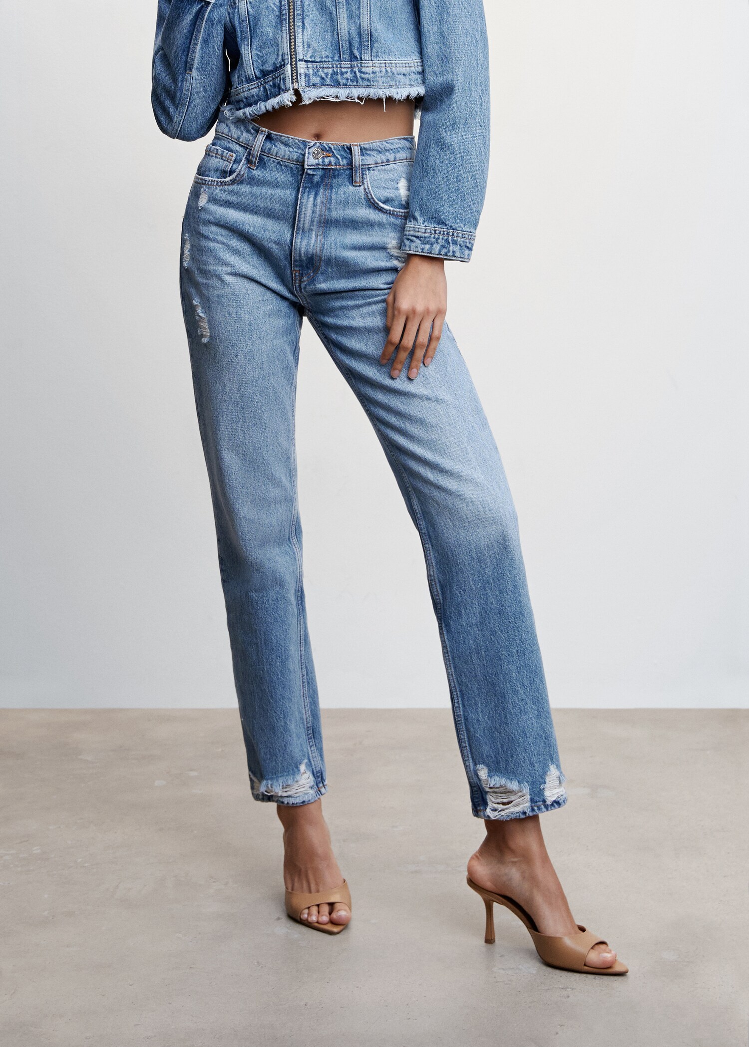 Ripped high-rise straight jeans - Medium plane