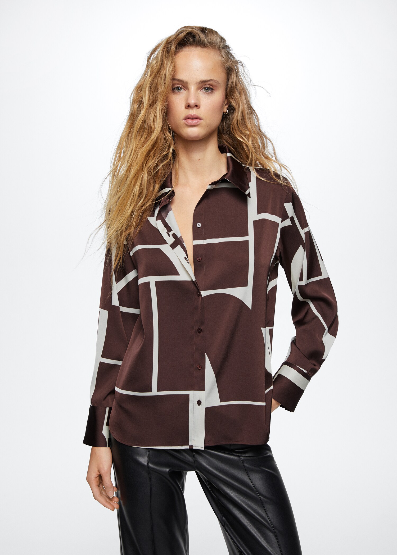 Camisa setinada estampada - Pla mig