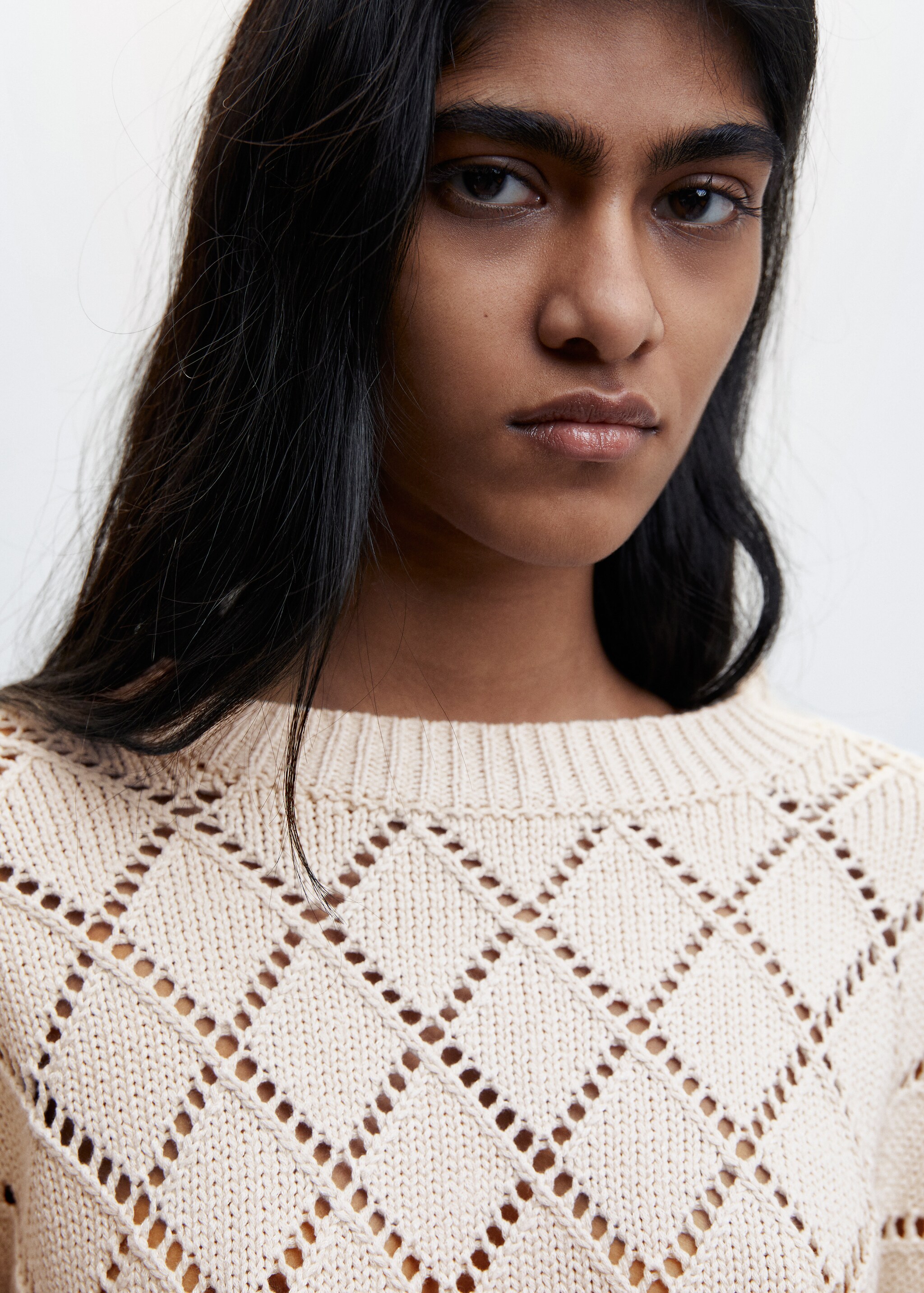 Cotton cropped openwork sweater - Details of the article 1