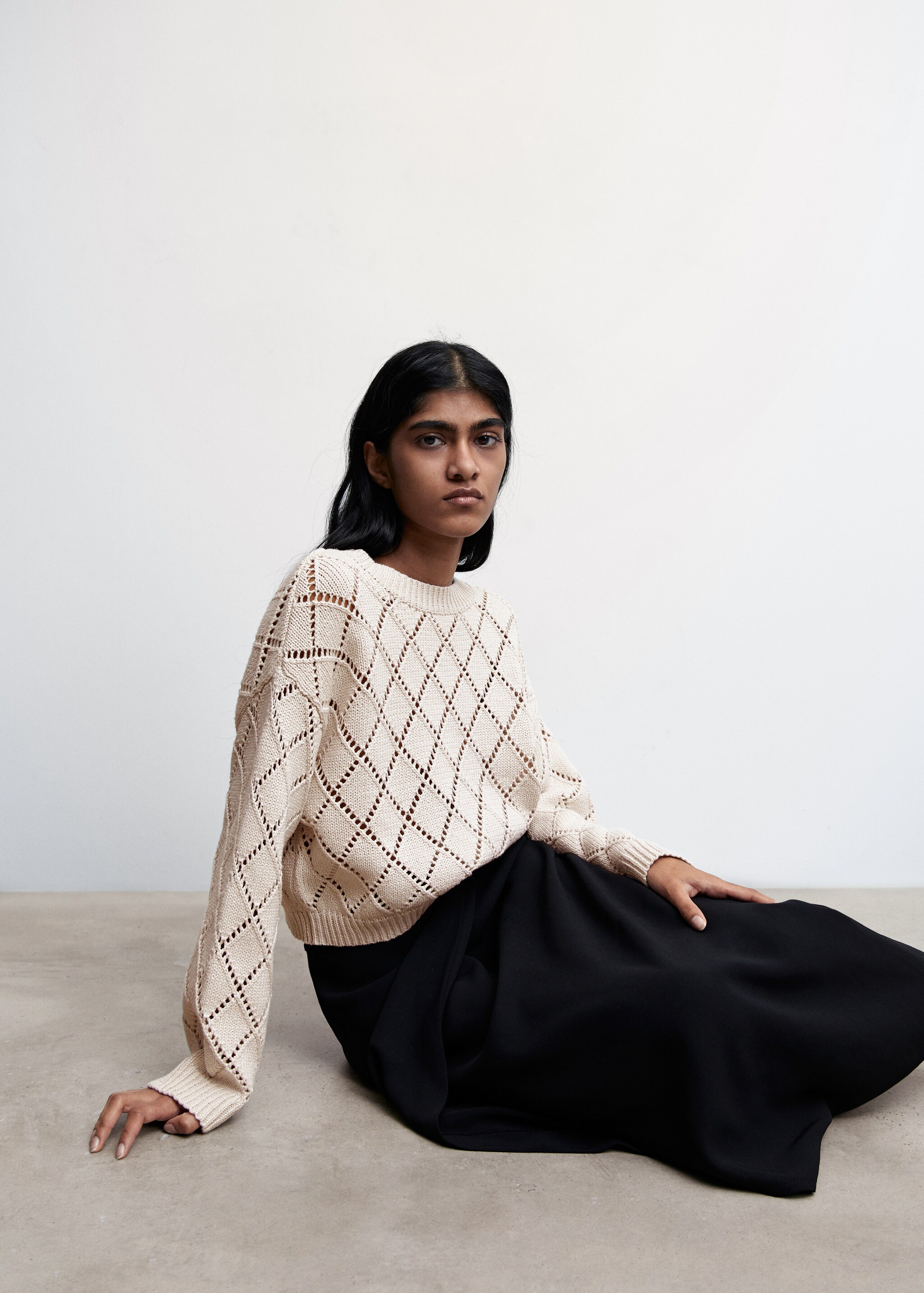 Cotton cropped openwork sweater - Details of the article 2