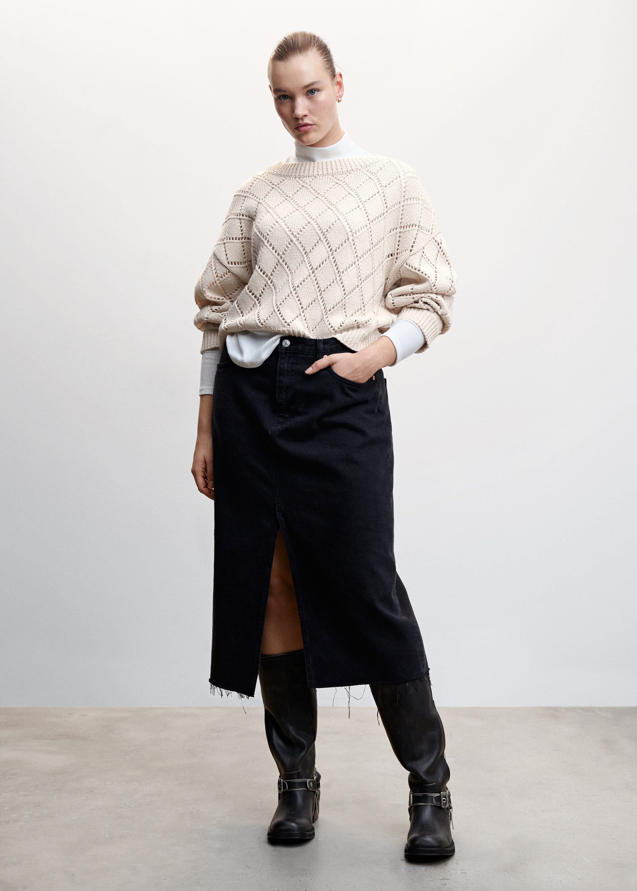 Crop-Pullover aus Baumwolle mit Lochmuster - Detail des Artikels 3