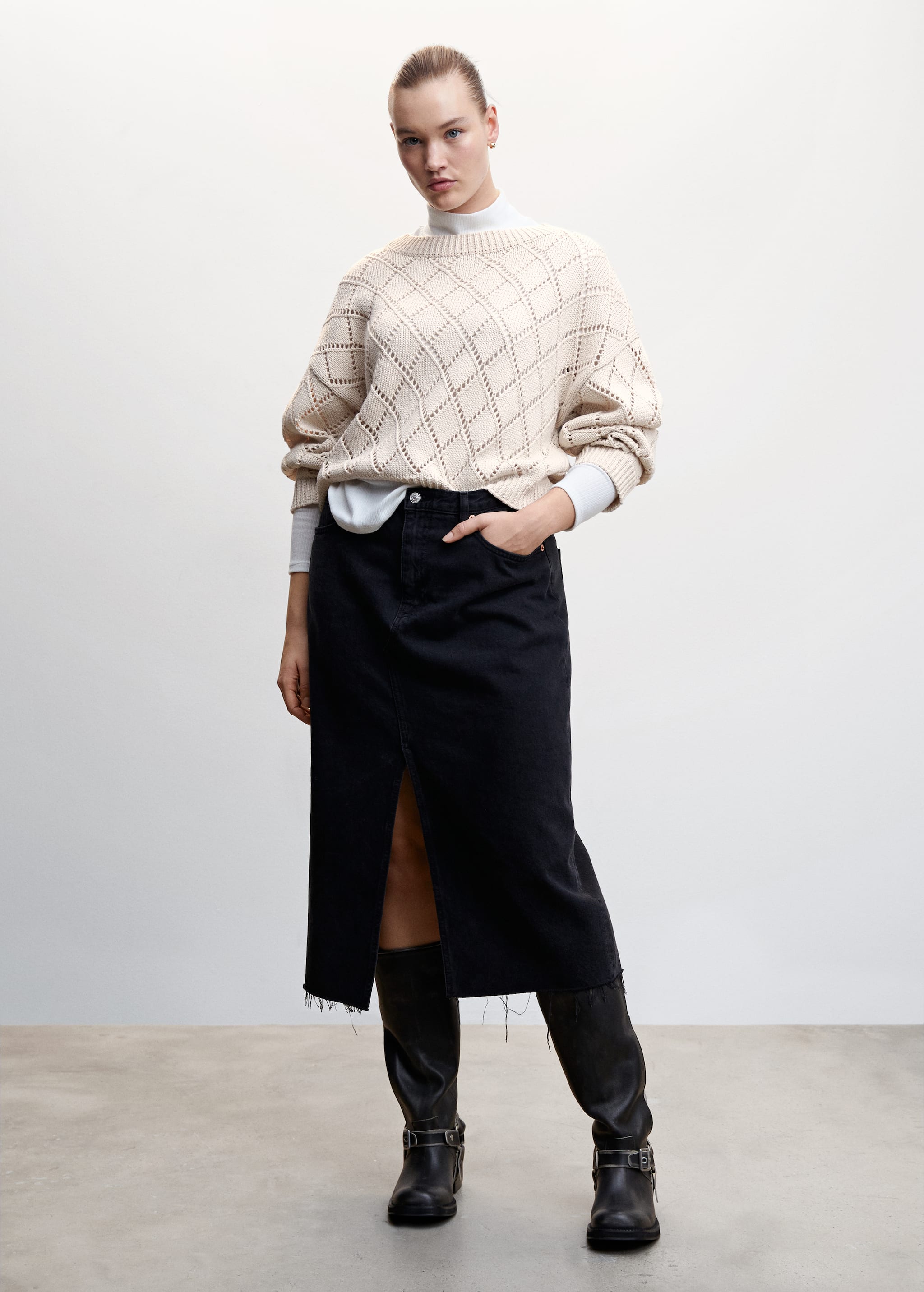Cotton cropped openwork sweater - Details of the article 3