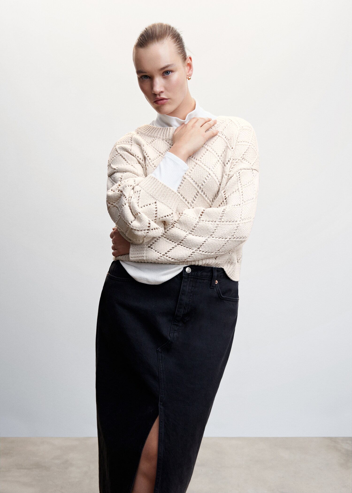 Cotton cropped openwork sweater - Details of the article 5