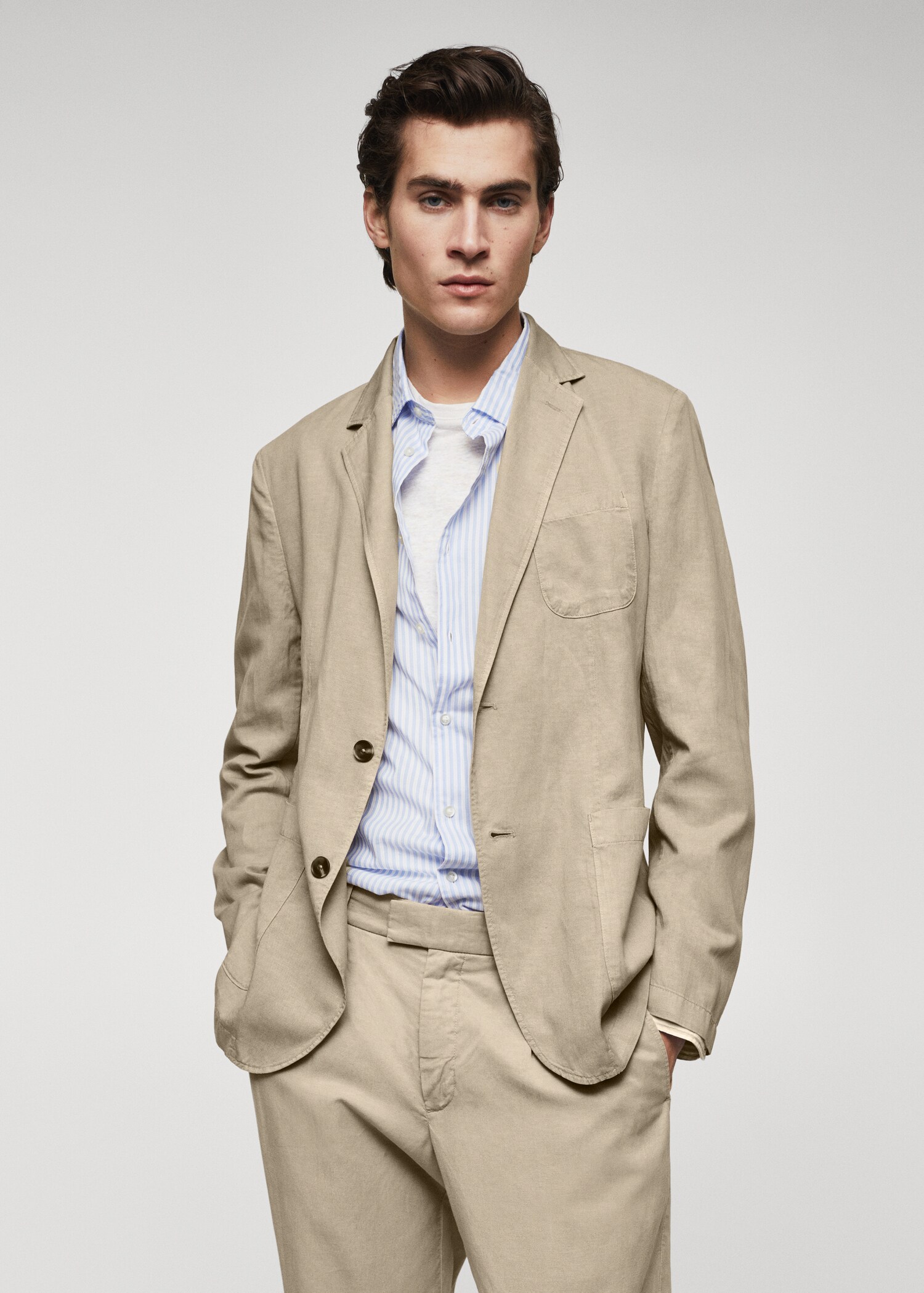 Slim fit linen cotton-blend blazer - Medium plane