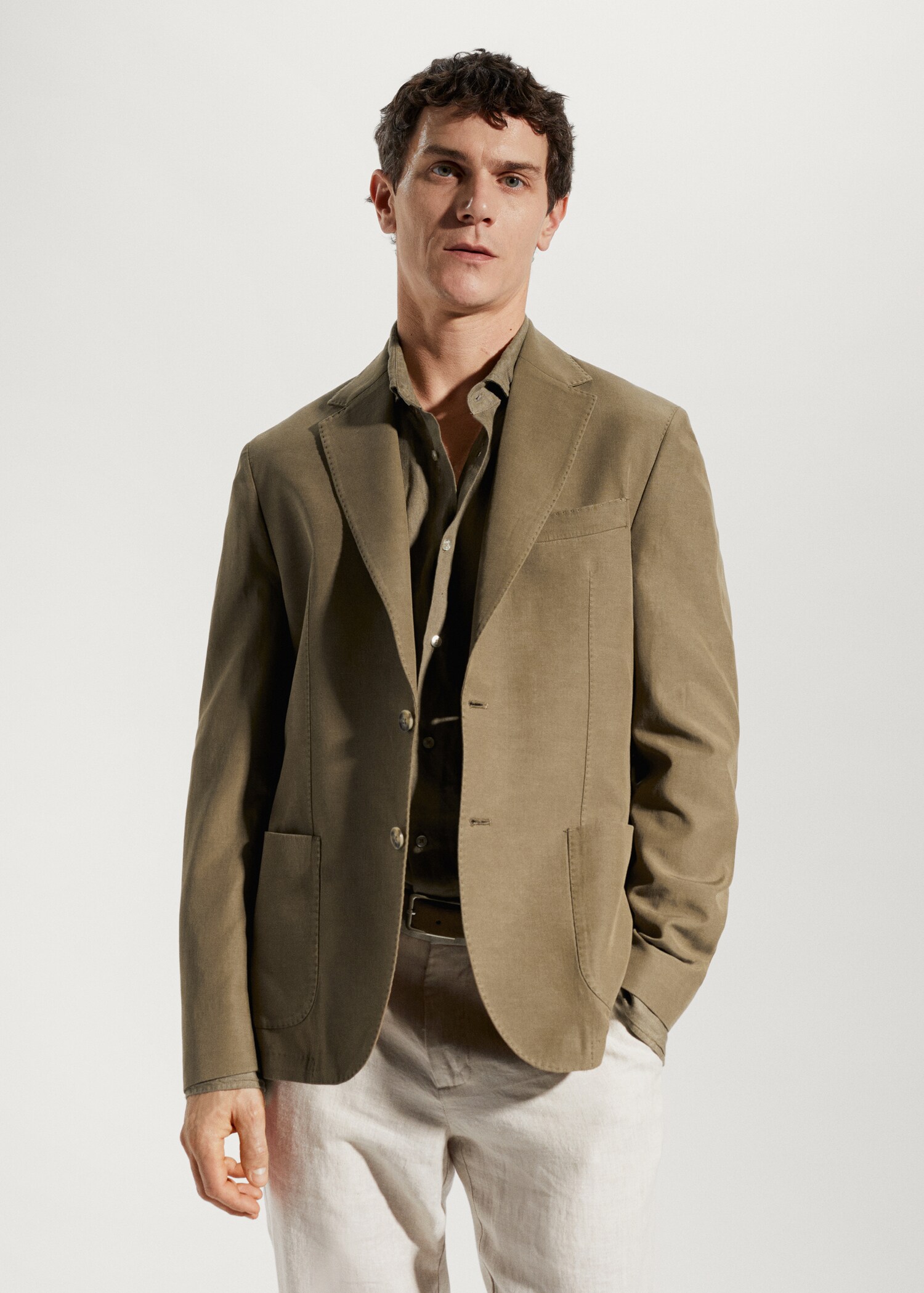 Slim fit cotton blazer - Medium plane