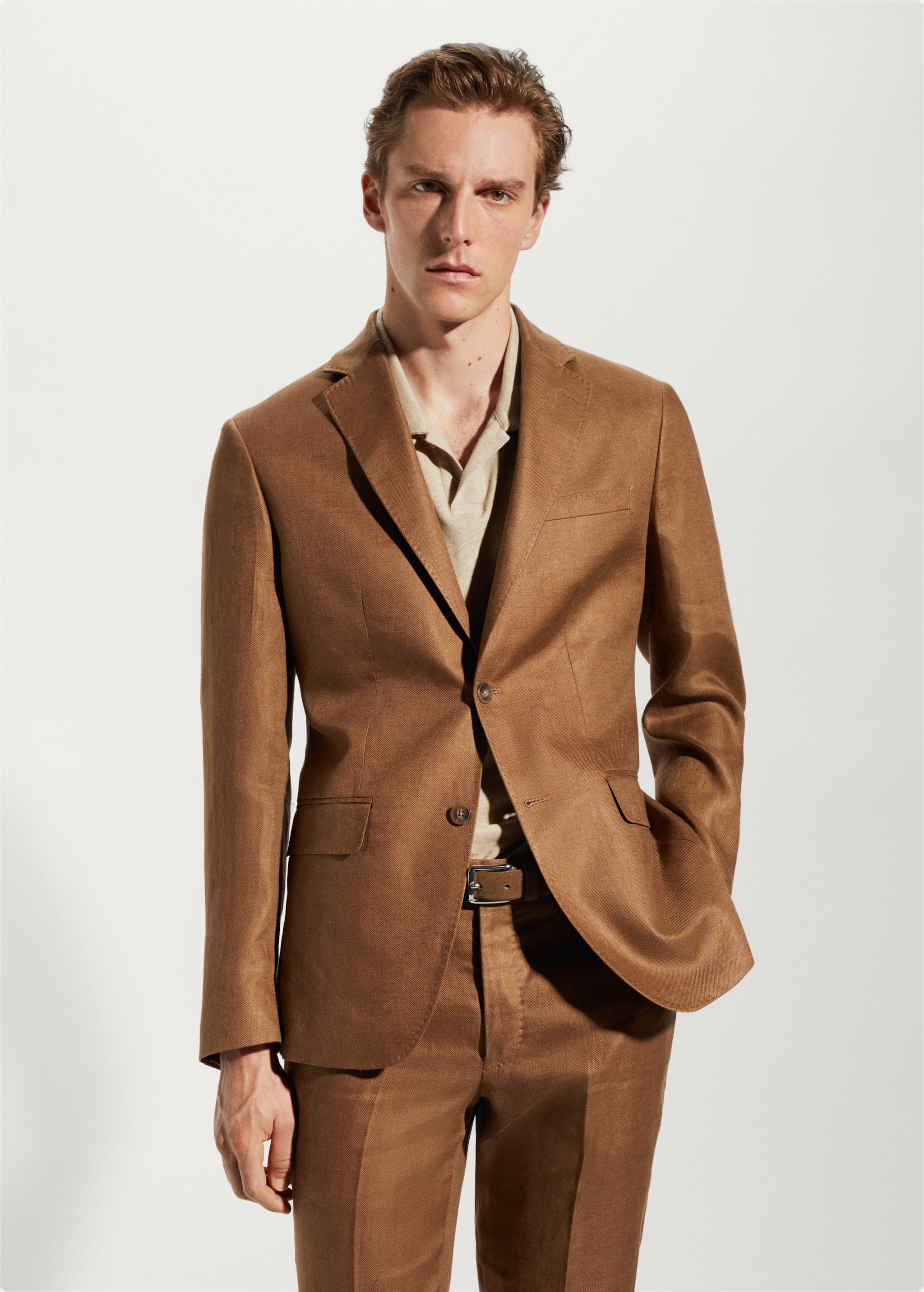 100% linen slim-fit suit jacket - Medium plane