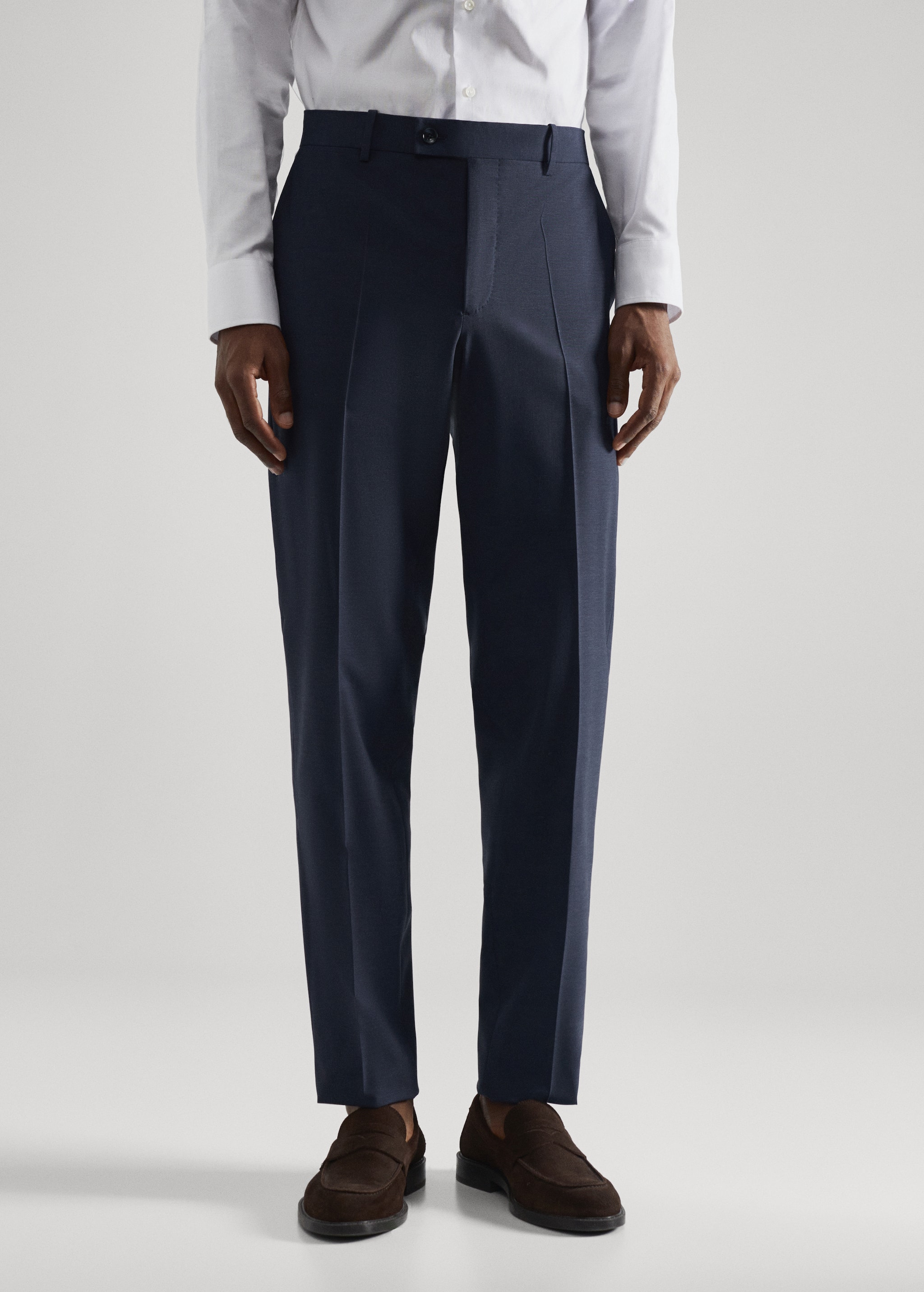 Lněné oblekové kalhoty slim fit - Náhled ve středové rovině