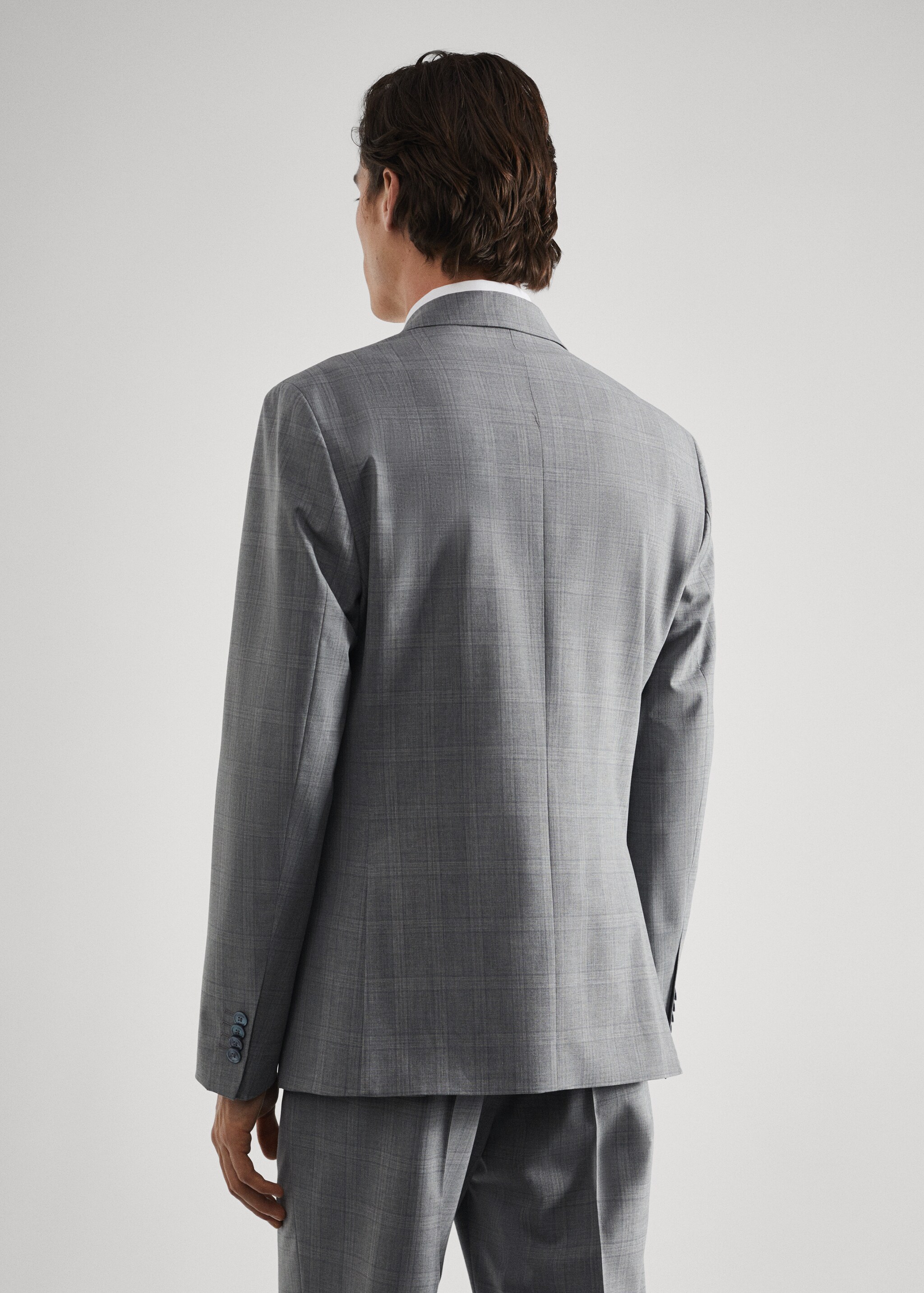 Karierte Slim Fit-Anzugjacke aus Wolle - Rückseite des Artikels