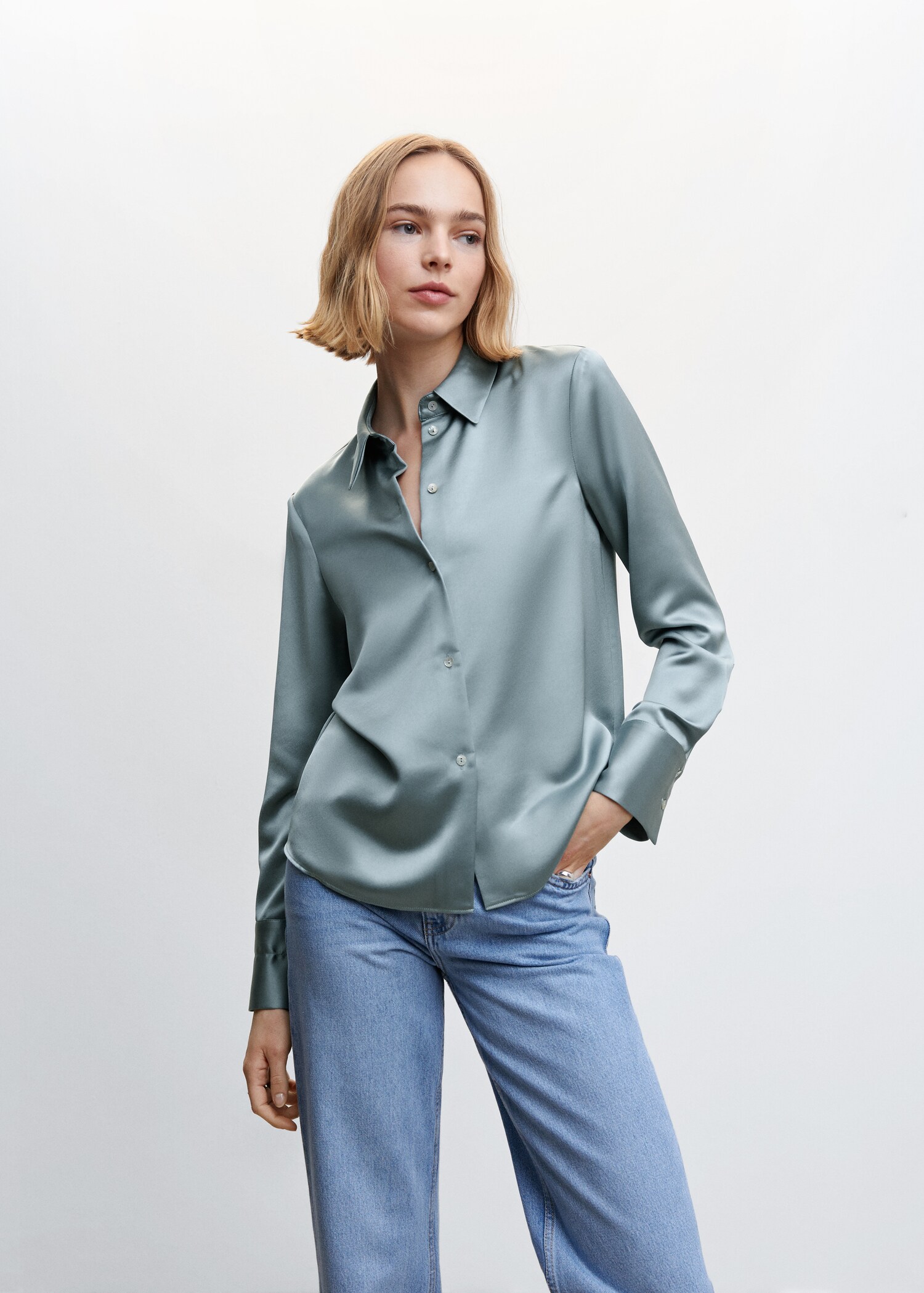 Satin buttoned shirt - Women | MANGO OUTLET USA