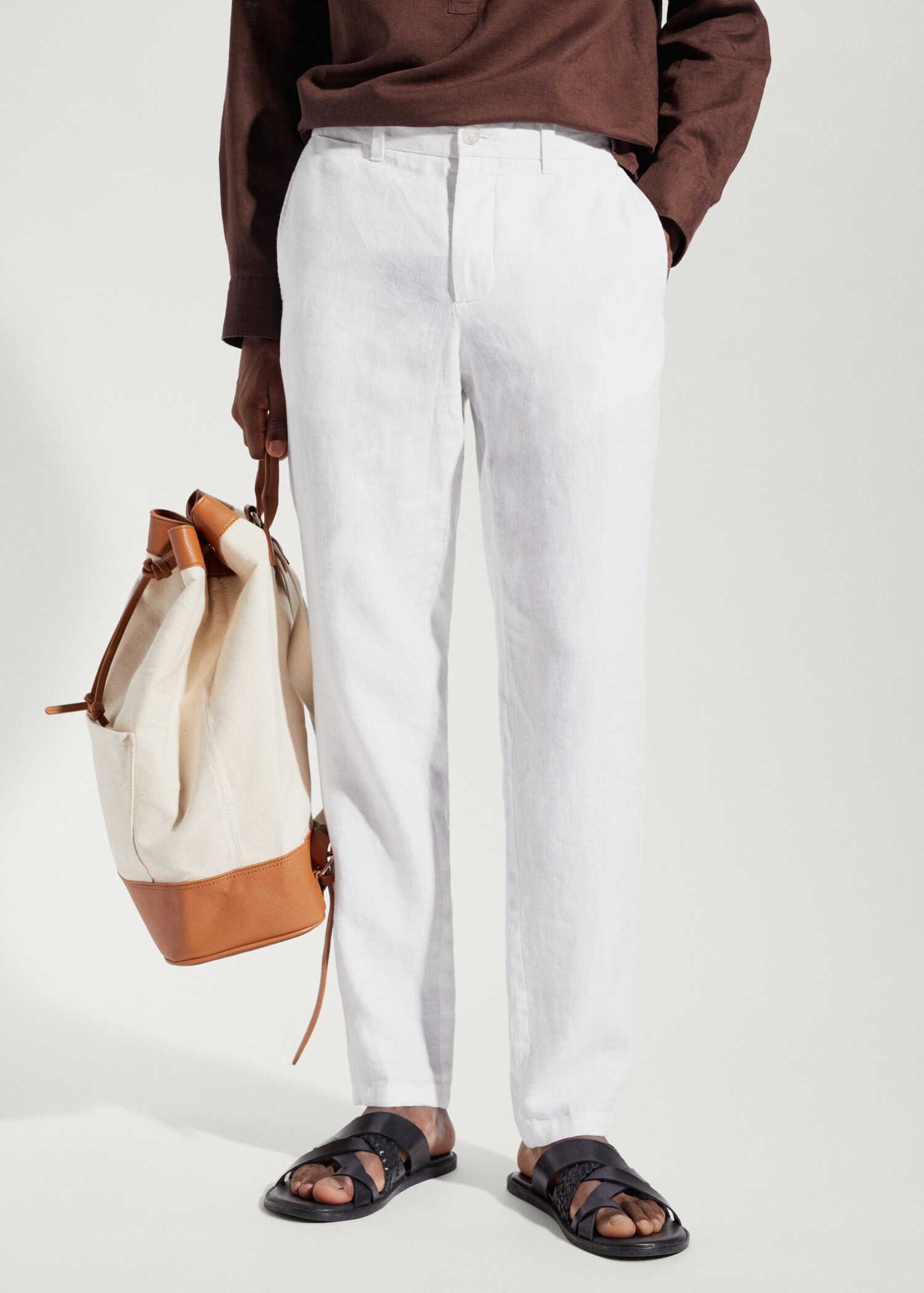 Slim-fit 100% linen trousers - Medium plane