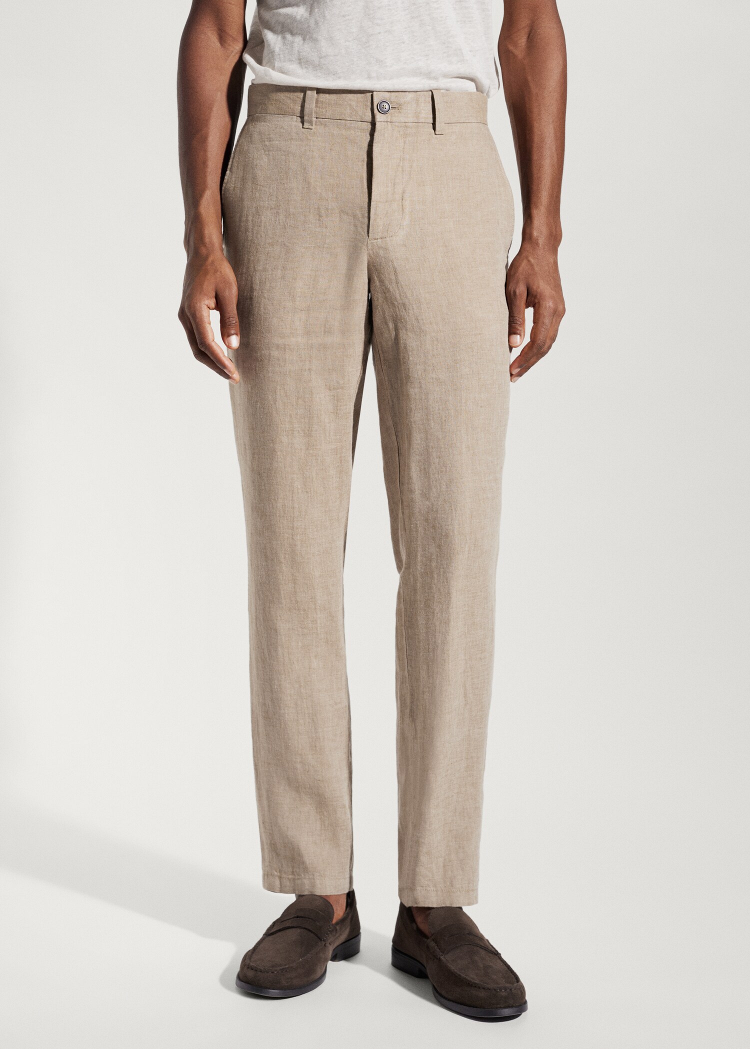 Slim-fit 100% linen trousers - Medium plane