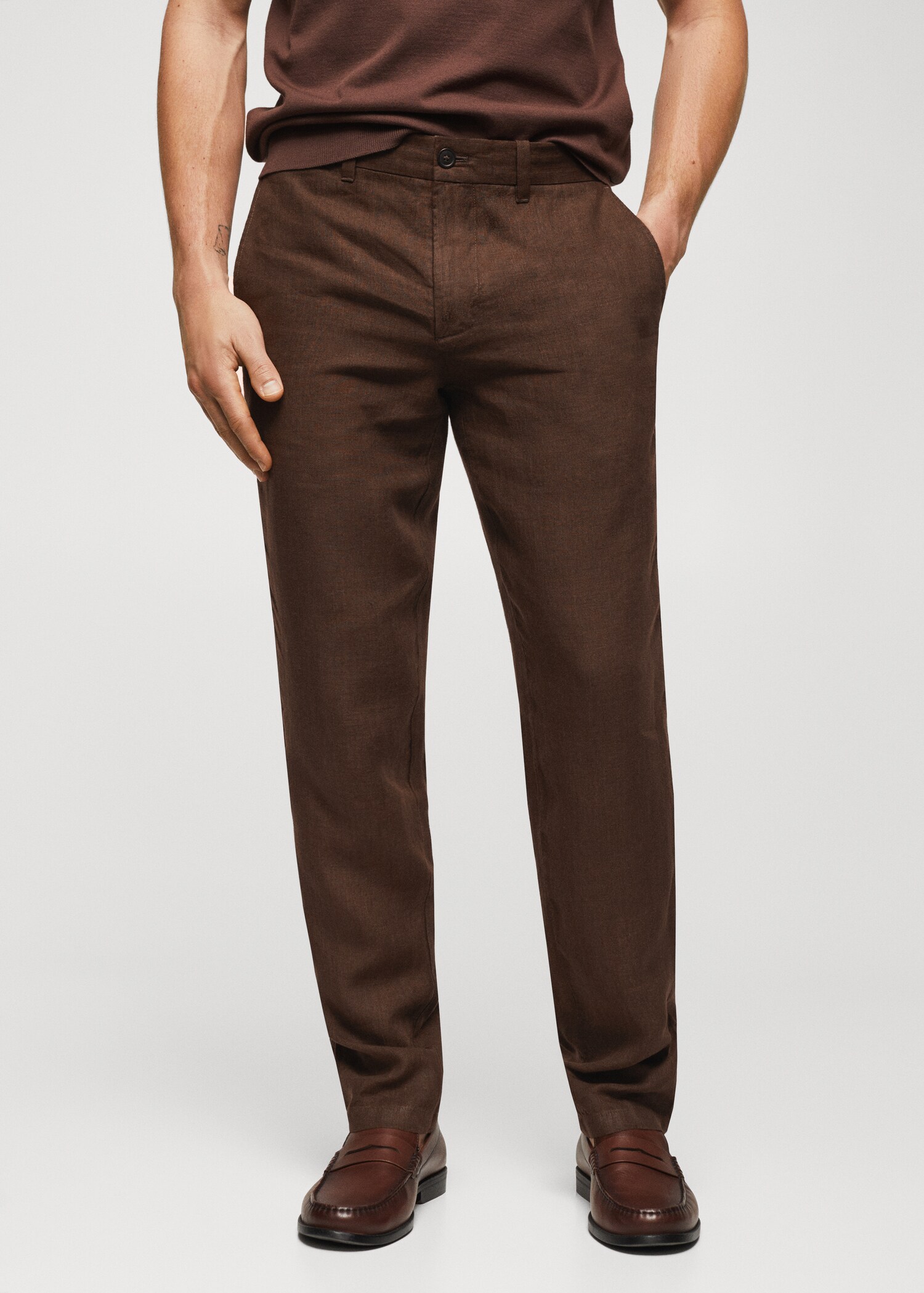 Slim-fit 100% linen trousers - Medium plane