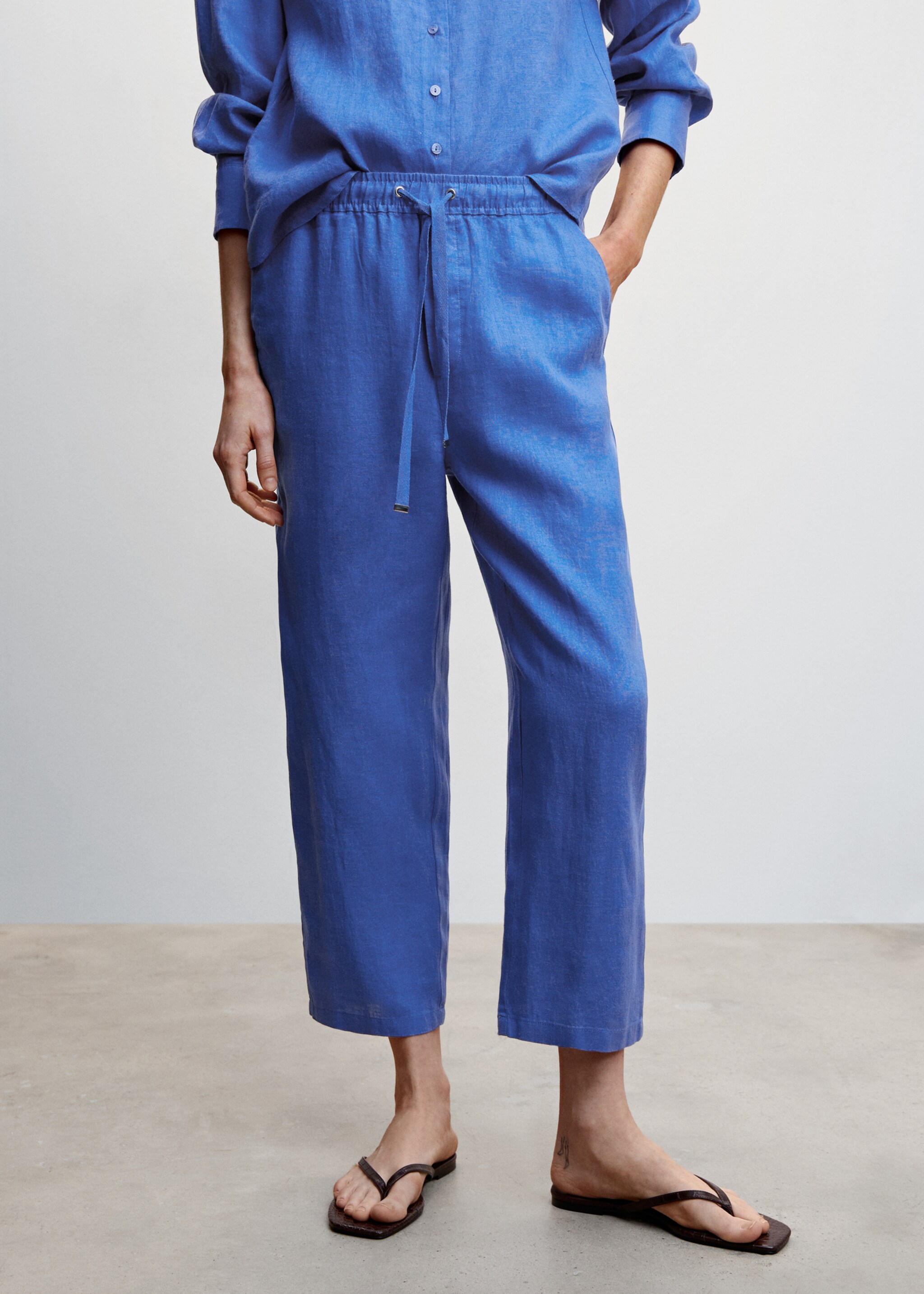 100% linen trousers - Medium plane, Blue. Ref: 47006704-00.