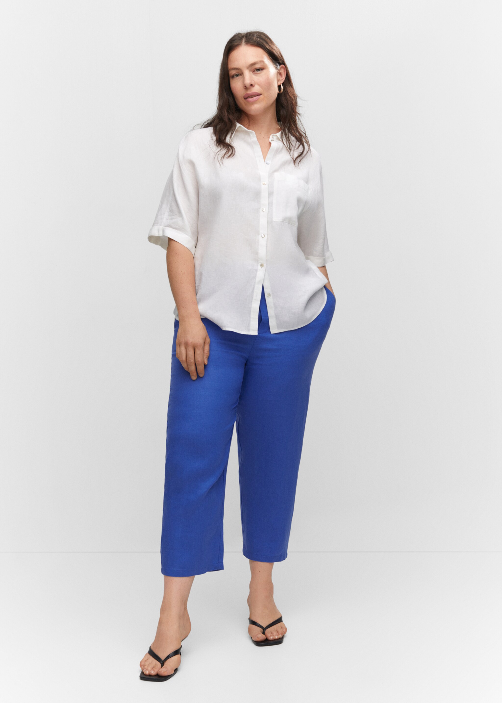100% linen trousers - Details of the article 3, Blue. Ref: 47006704-00.