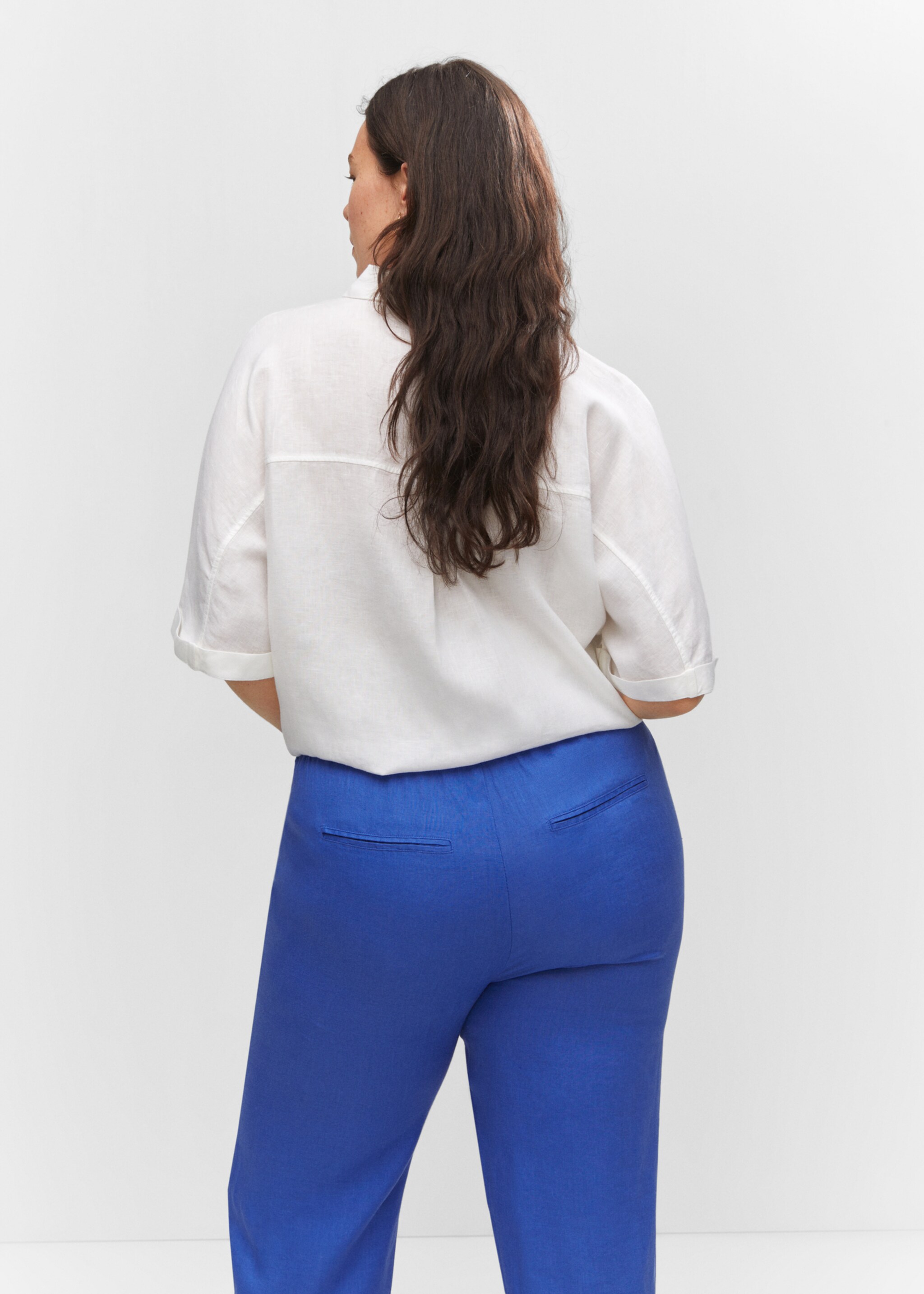100% linen trousers - Details of the article 4, Blue. Ref: 47006704-00.