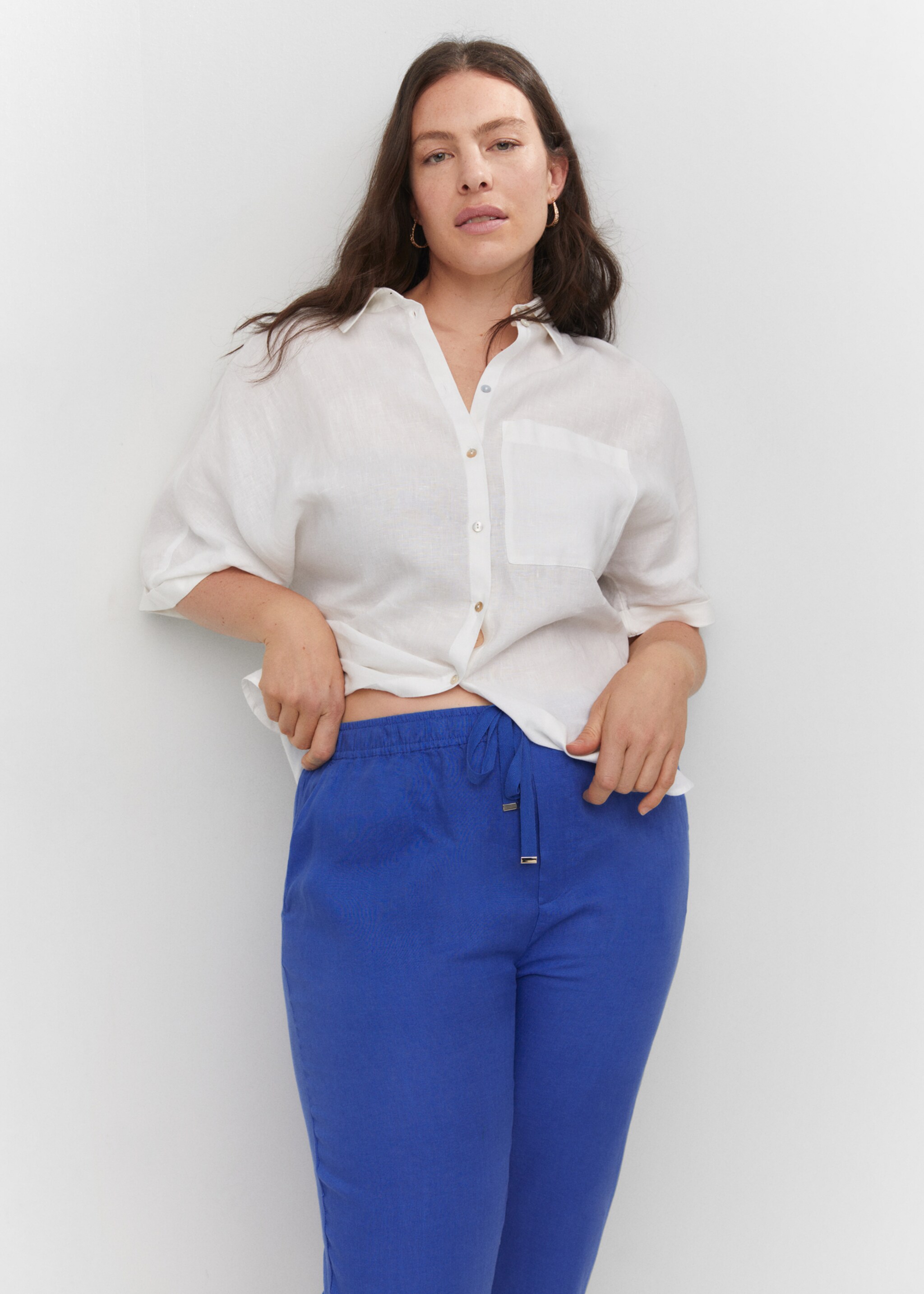 100% linen trousers - Details of the article 5, Blue. Ref: 47006704-00.