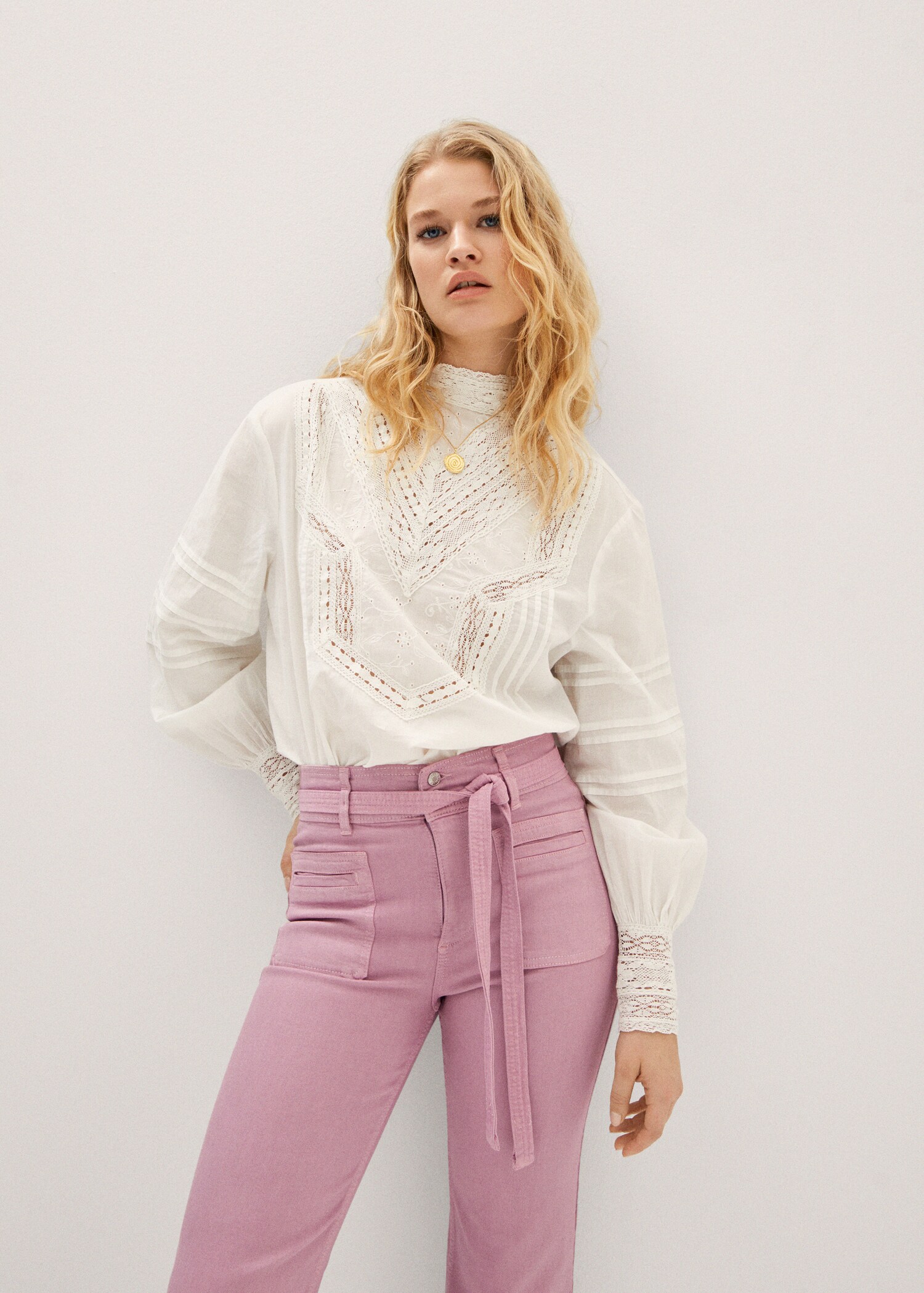 Cotton blouse with openwork details  - Medium plane
