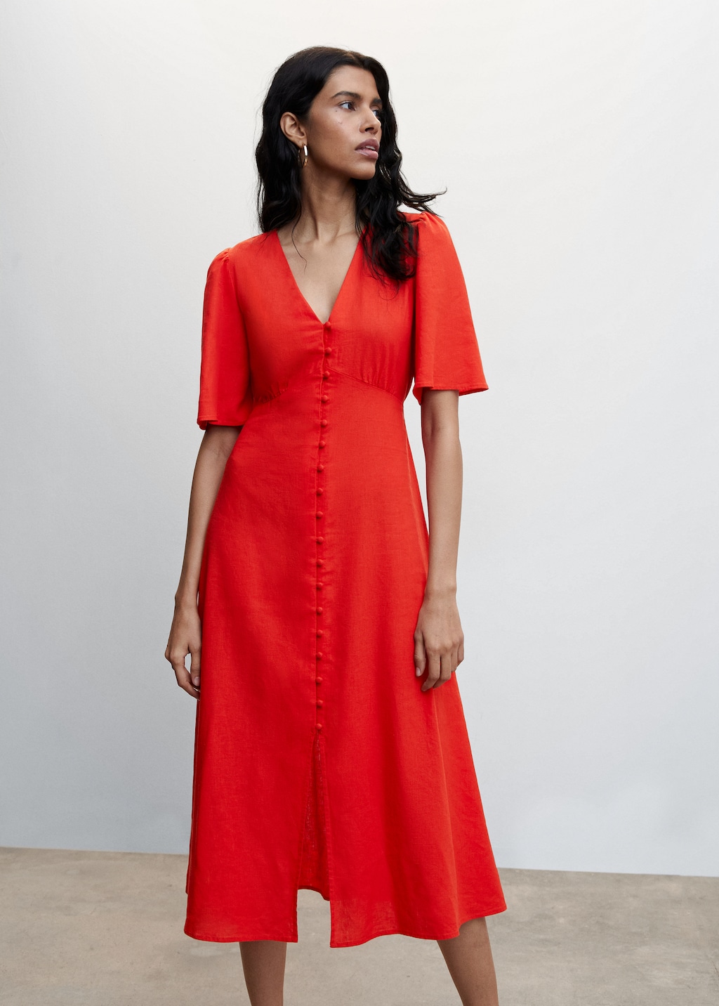 Mango red linen dress outlet