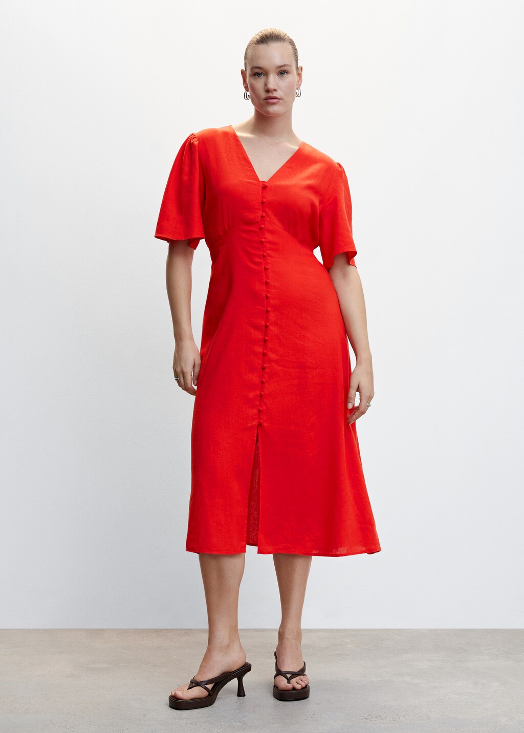 Buttoned linen blend dress Women MANGO OUTLET Finland