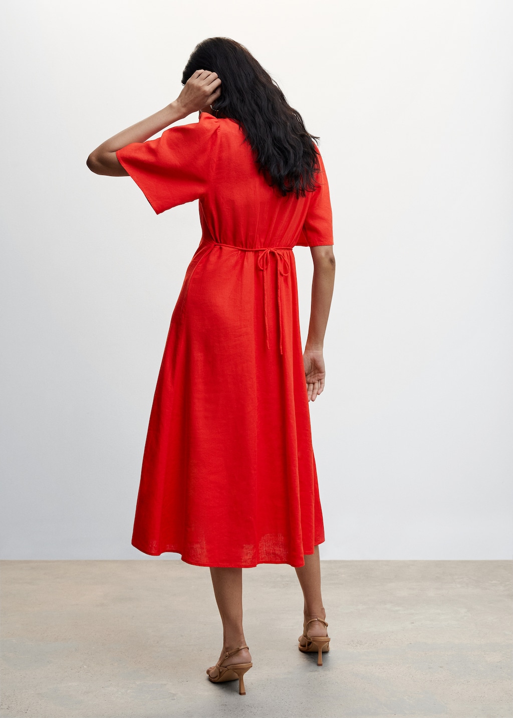 Mango red linen dress clearance