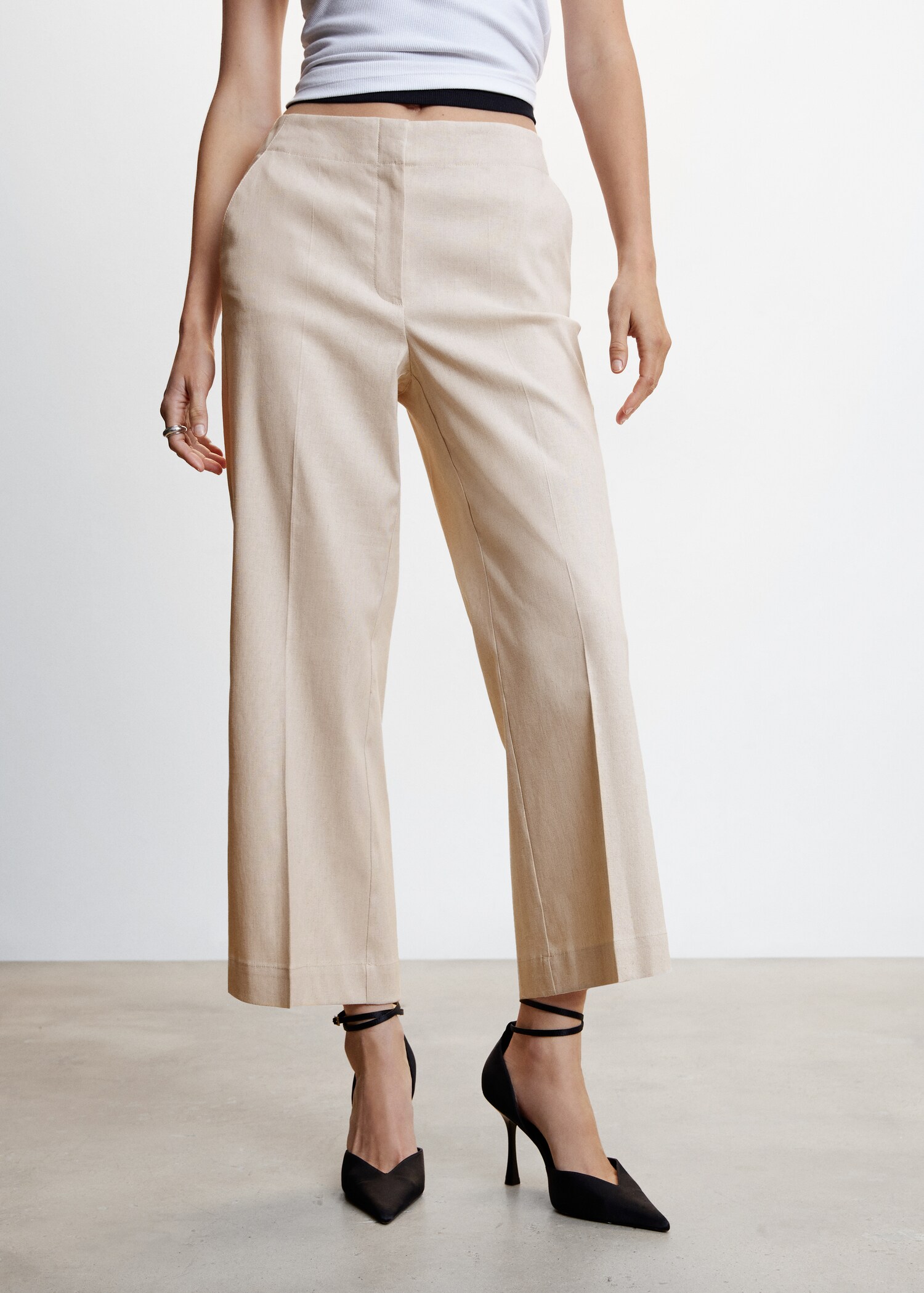 Straight linen-blend trousers - Medium plane