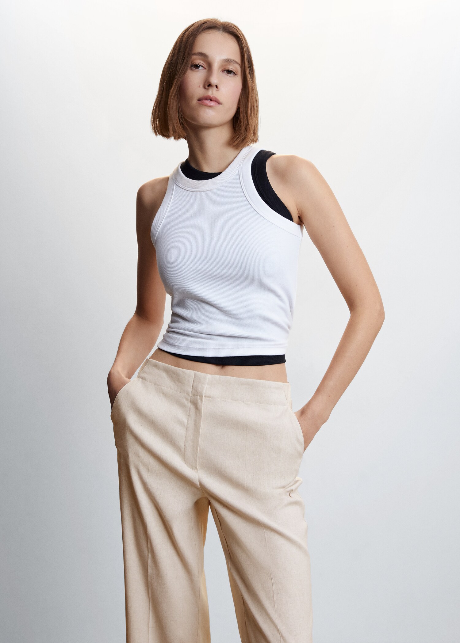 Straight linen-blend trousers - Details of the article 1