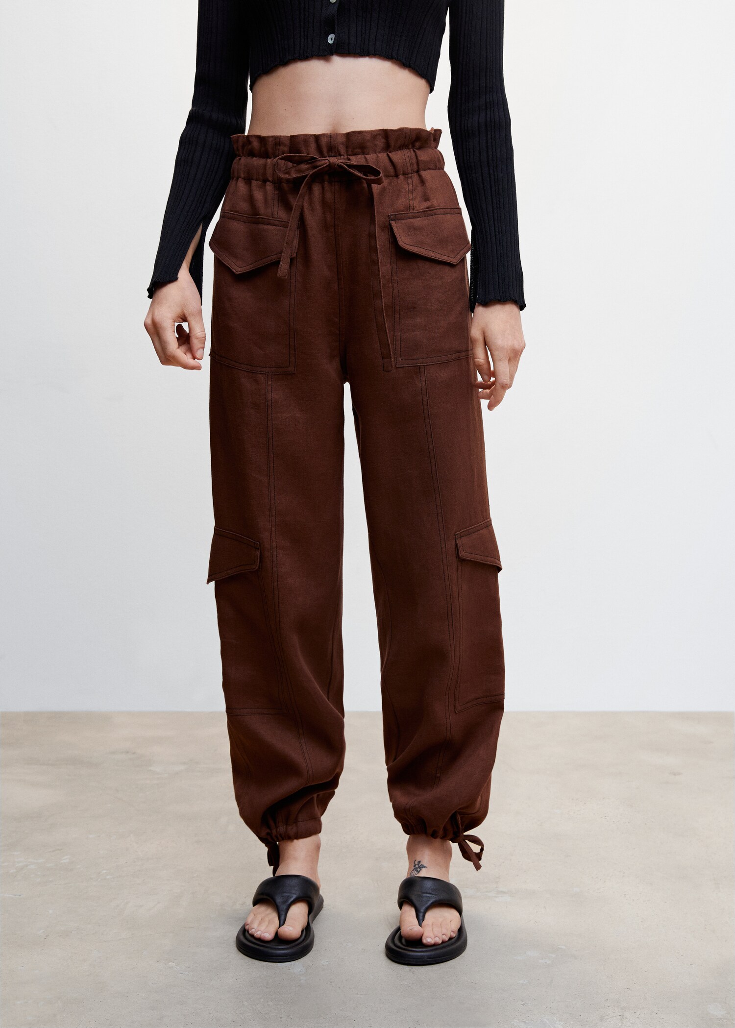 Linen cargo trousers - Medium plane