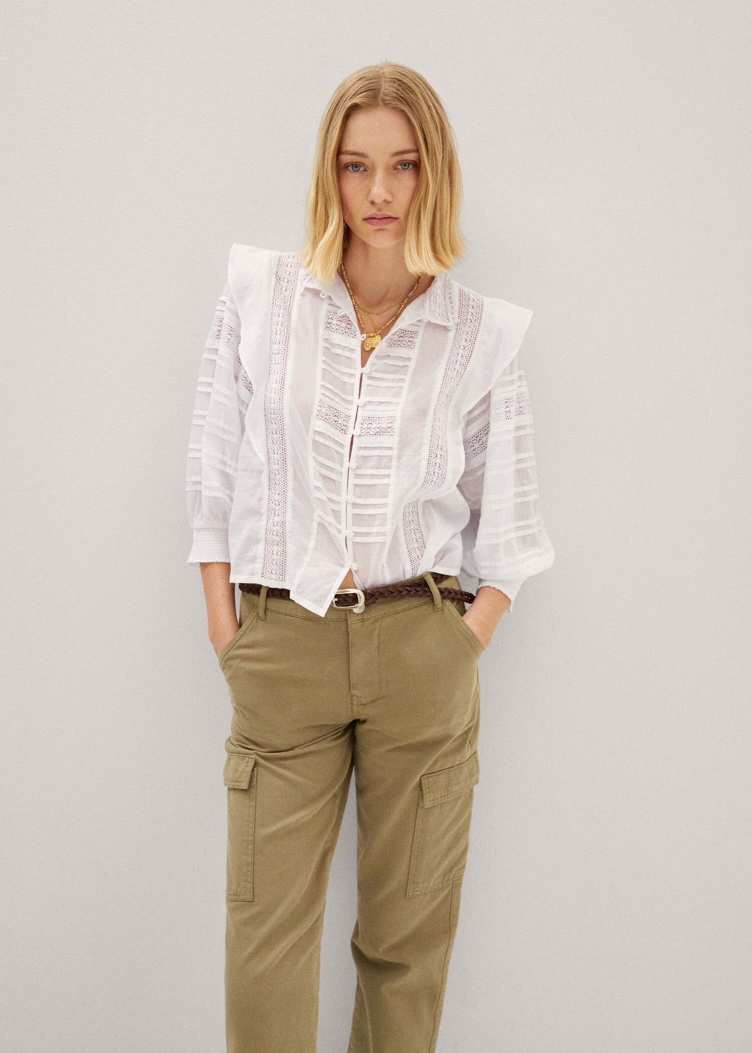 Lace panel cotton blouse - Medium plane