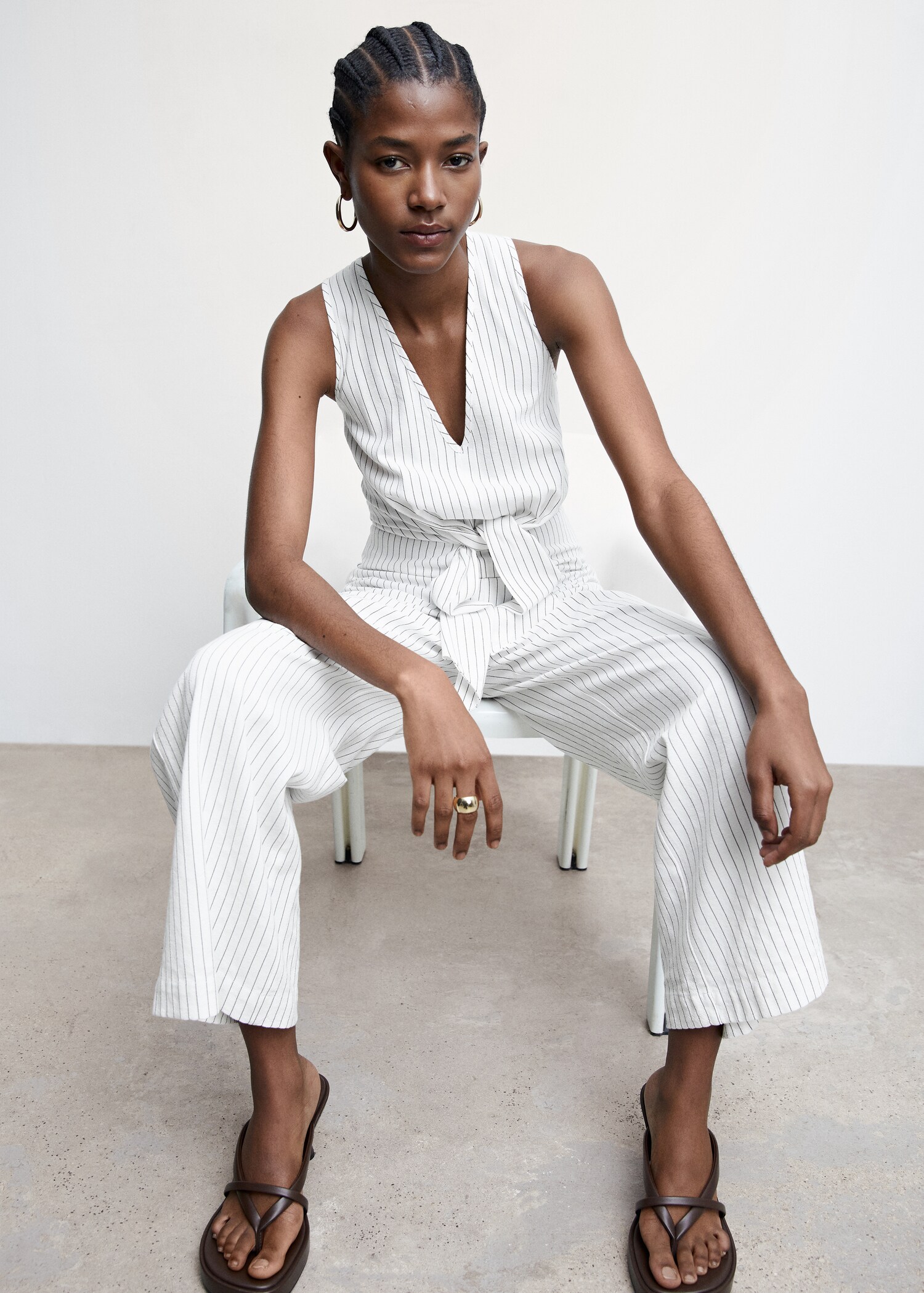 Striped jumpsuit with knot detail - Details of the article 2