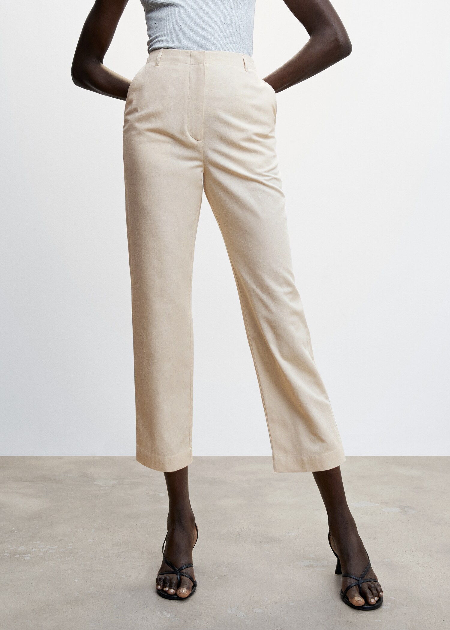Straight linen-blend trousers - Medium plane